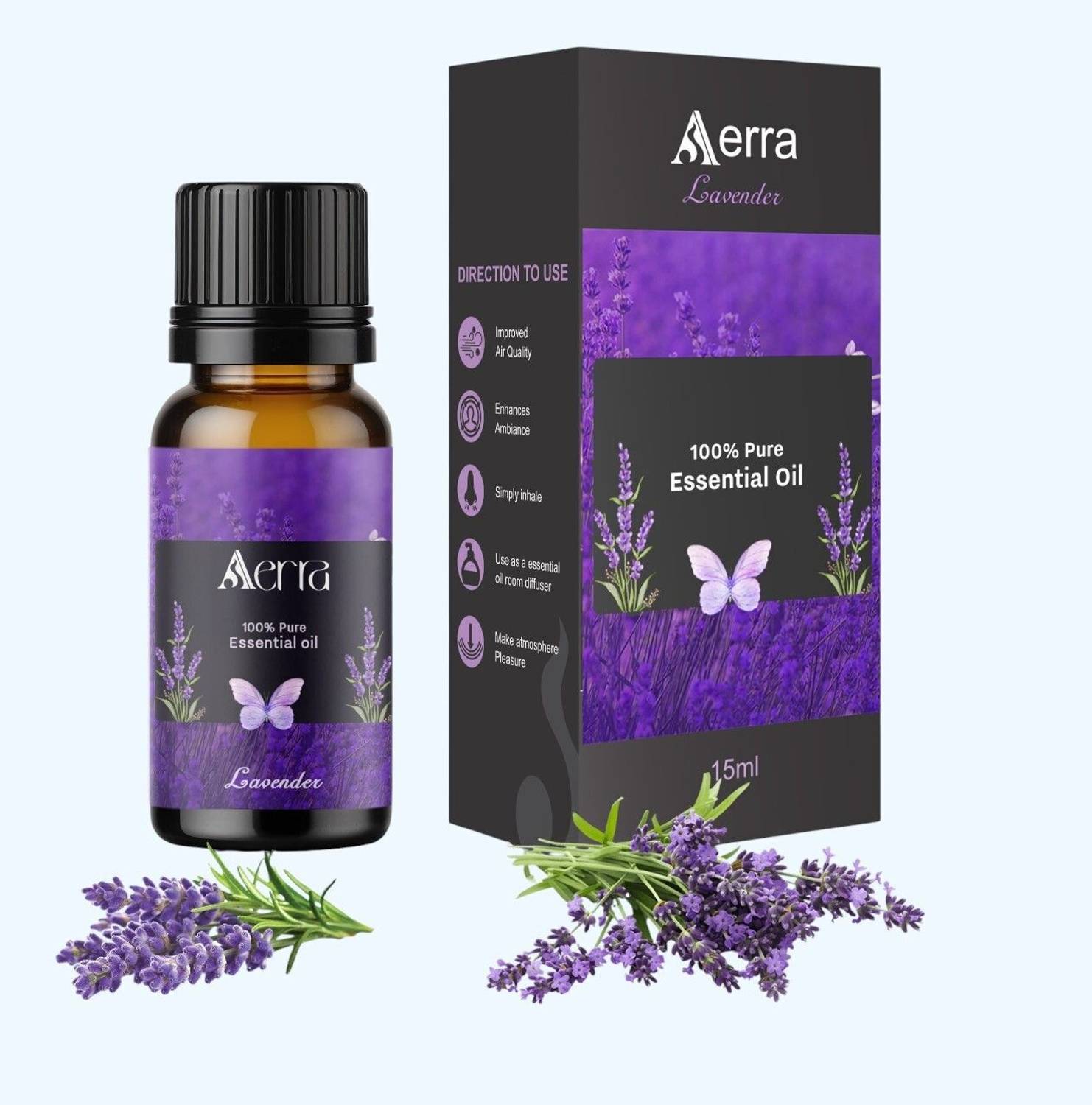 Aerra Lavender Aroma Oil | Essential Oil Lavender 15ml - 100% Pure Organic | Natural Air Freshener for Home, Car, Diffuser & Linen | Calming Floral Scent
