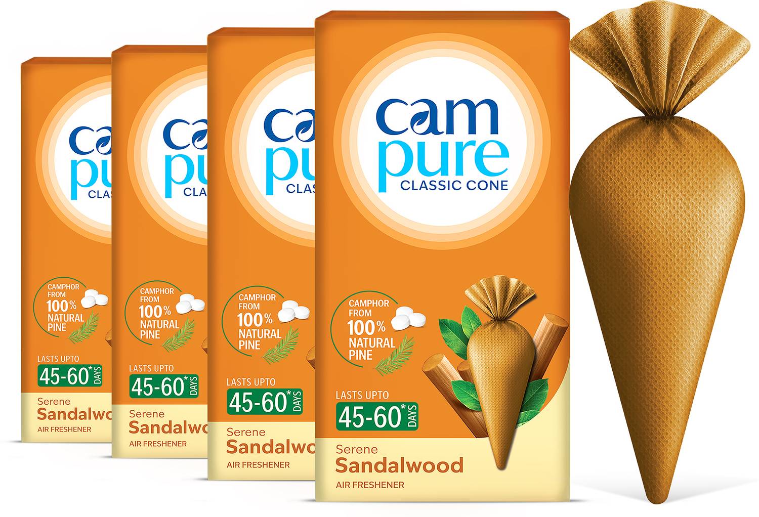 CamPure Cone Sandalwood - Pack of 4 Potpourri Camphor Cone Sandalwood - Room Freshener, Mosquito - Insect Repellent - Pack Of 4