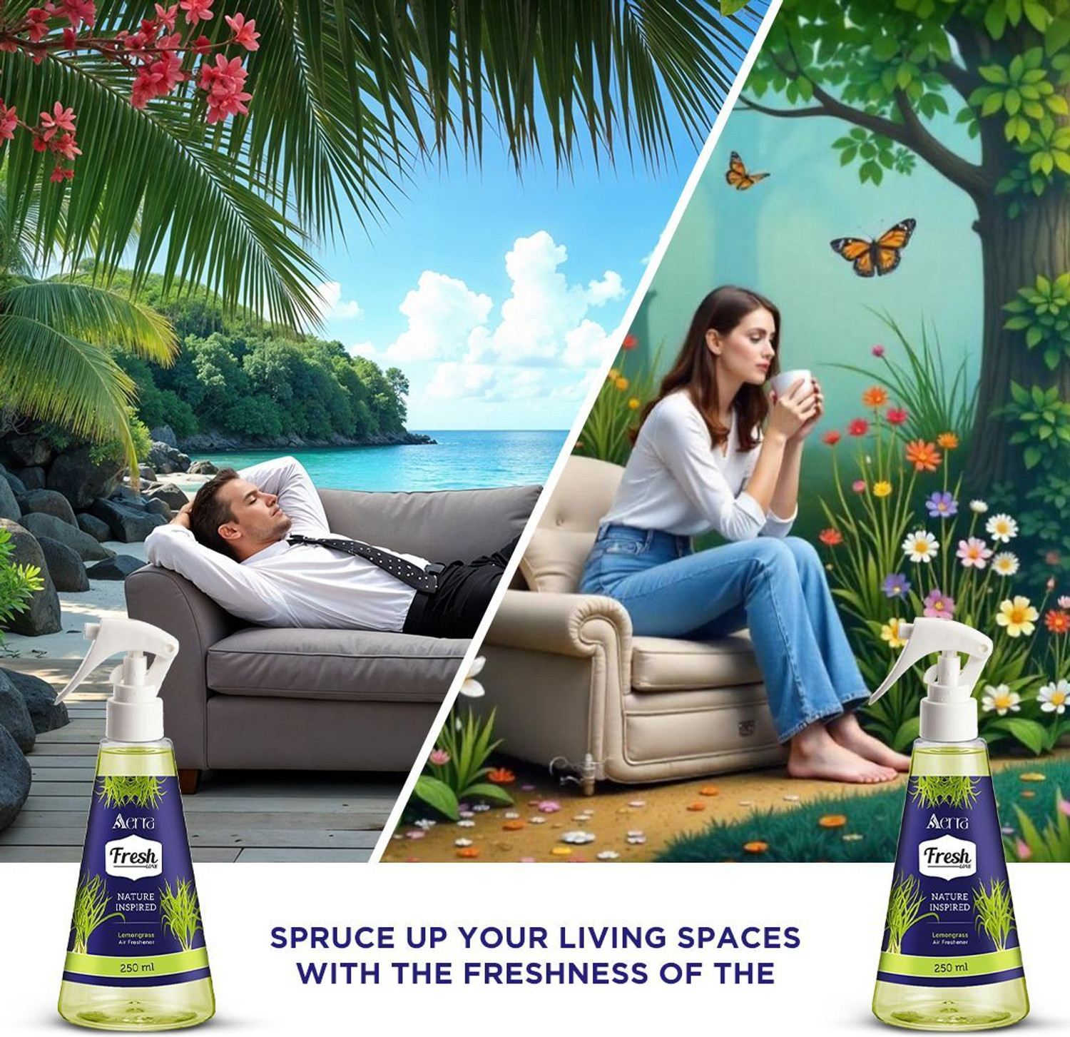 Image of Aerra Lemongrass, Mint Spray Air Freshener Combo | Fresh & Uplifting Scents for Home, Car, Office