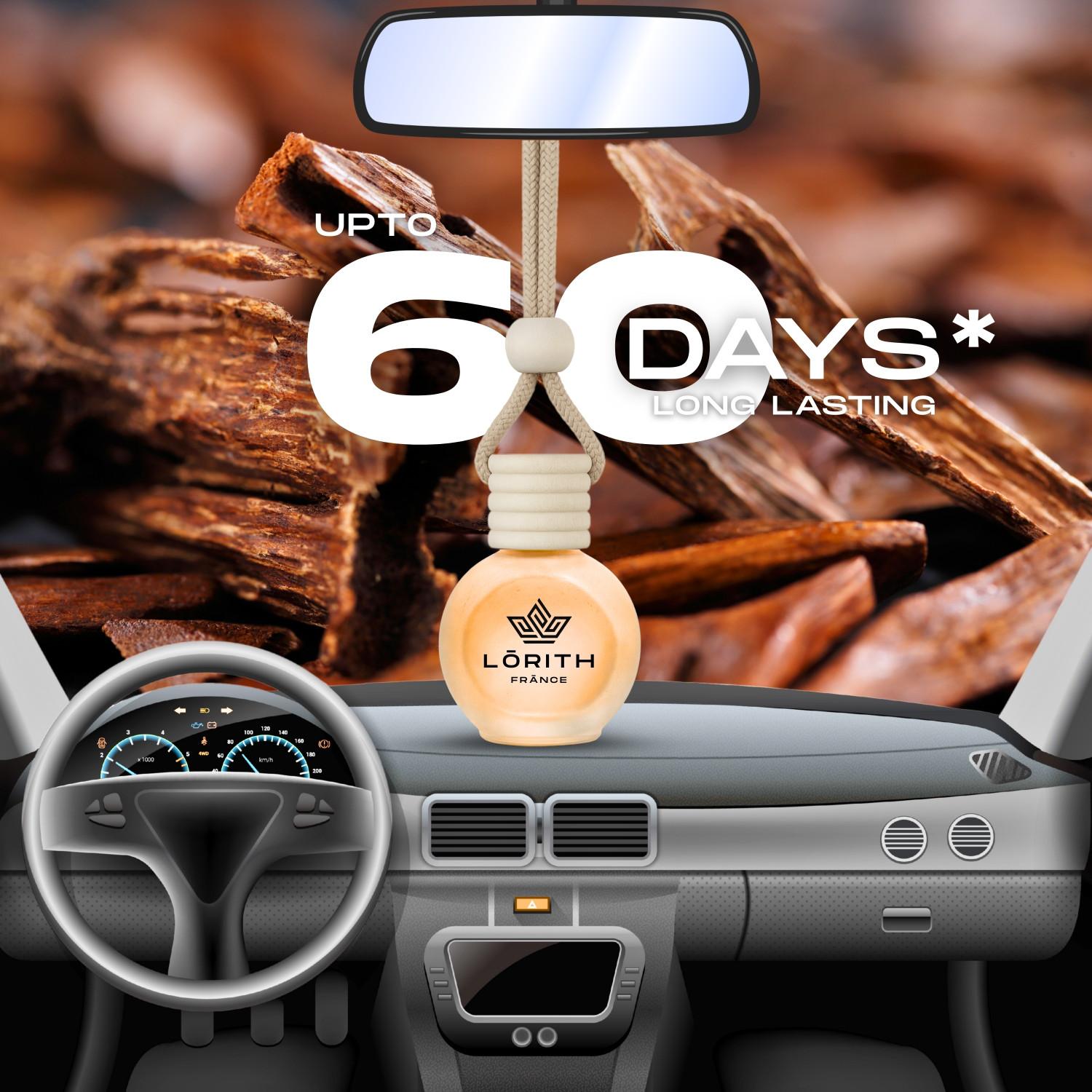 Image of Lorith France Arabic Oud Car Freshener Diffuser Car Perfume Combo Best Pack of 1 Premium Hanging Car Air Freshener (Arabic Oud) (15ML) Long Lasting Natural Essential Oil Glass Bottle Car Accessories