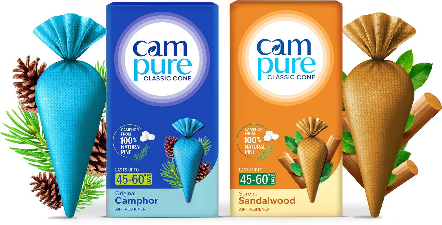 CamPure Cone Original & Sandalwood - Pack of 2 Potpourri Camphor Cone Original & Sandalwood - Room Freshener, Mosquito - Insect Repellent - Pack Of 2