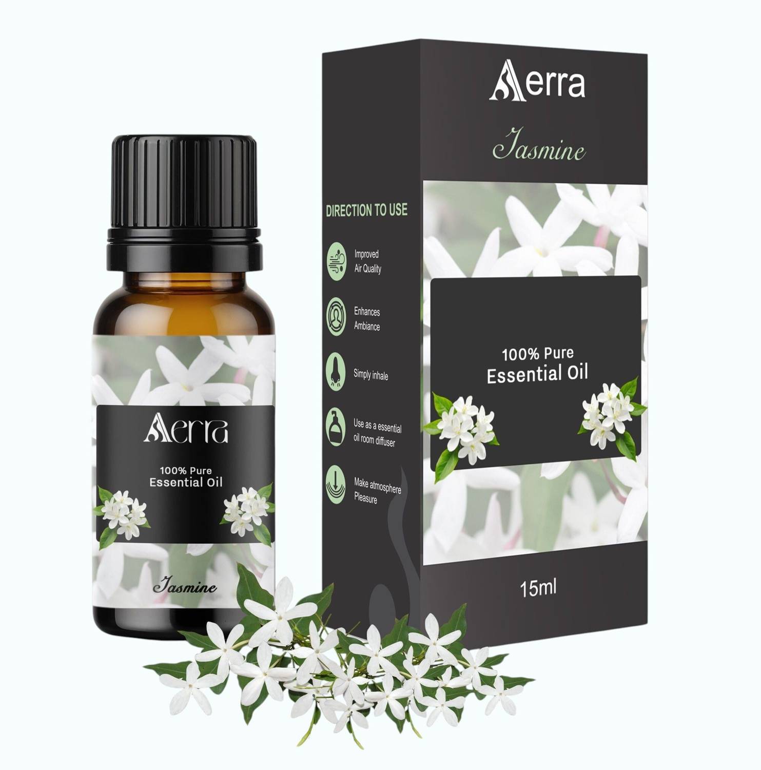 Aerra Jasmine (Mogra) Aroma Oil Jasmine (Mogra) Essential Oil 15ml - 100% Pure Organic | Natural Air Freshener for Home, Car, Diffuser & Linen | Sweet Floral Scent