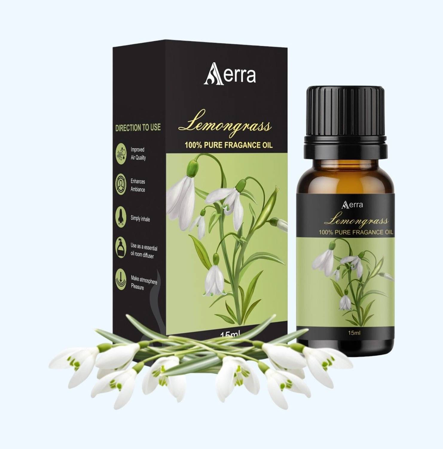 Aerra Lemongrass Aroma Oil | Lemongrass Pure Fragrance Oil 15ml – Natural, Long-Lasting for Diffusers, Home