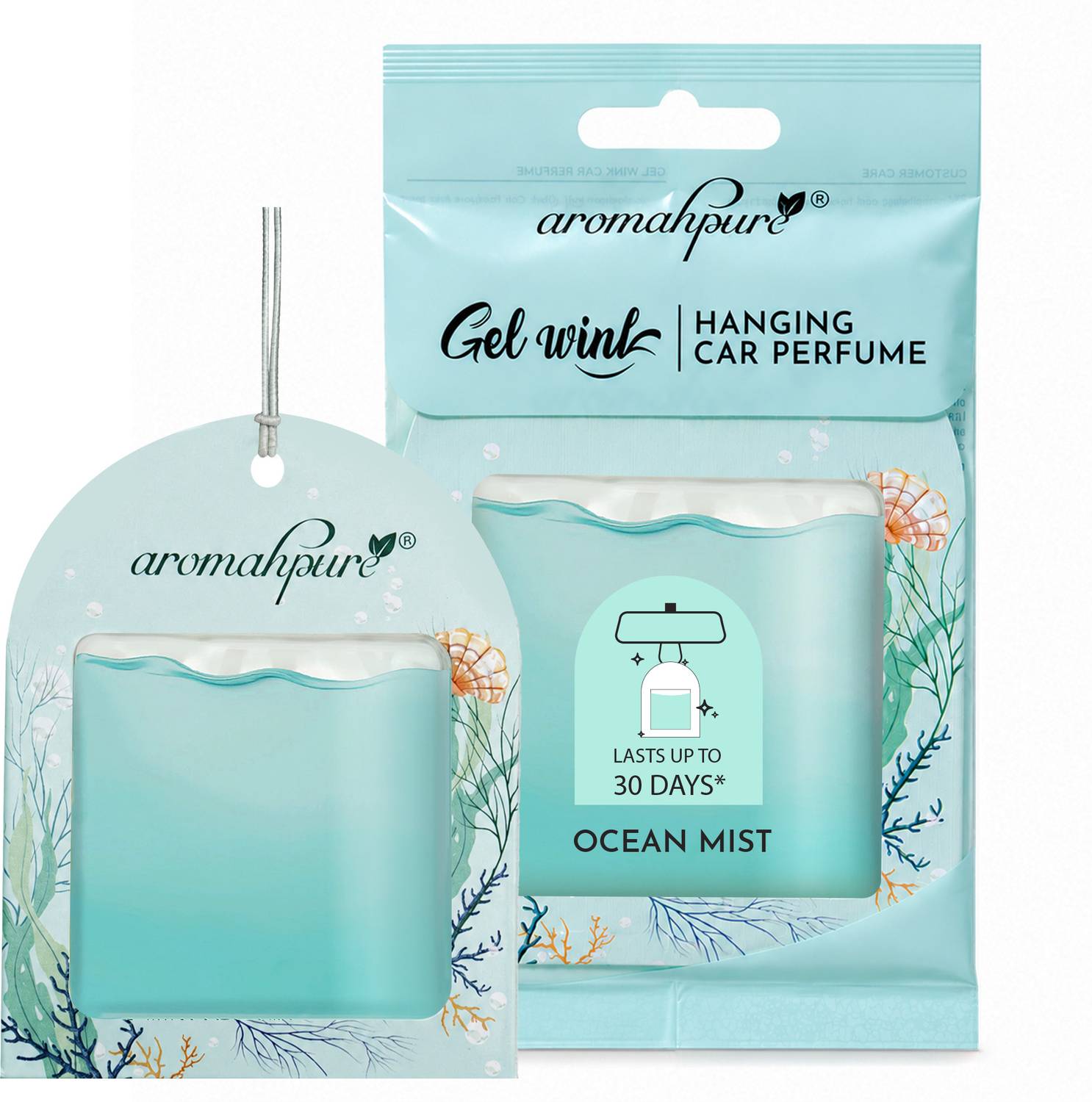 Aromahpure Ocean Car Freshener Diffuser Gel Wink Hanging Perfume|Pack of 1| Long-Lasting Up to 30 Days