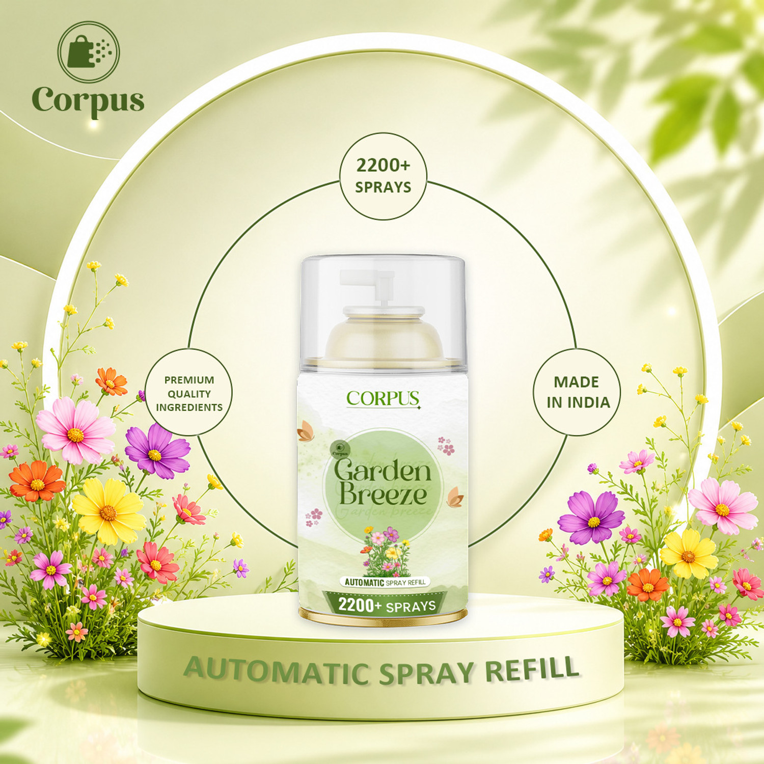 Image of Corpus Garden Breeze Refill | 2200+ Sprays | Floral Garden Fragrance | Compatible with Most Automatic Dispensers | (225 ml)