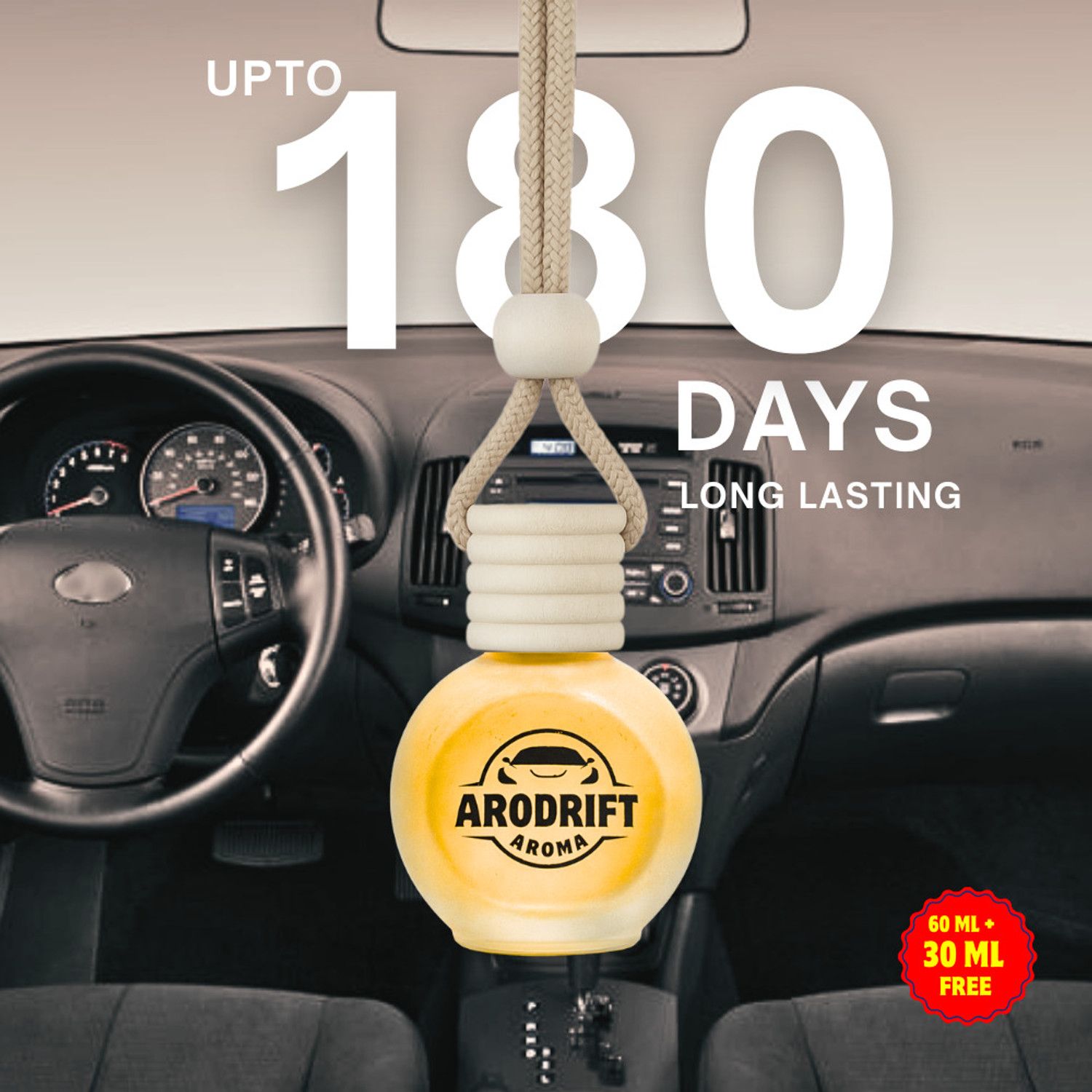 Image of AroDrift Royal Oud, Golden Wood, Garden Bloom, Lemon Rush, Jasmine Rose, Horizon Mist Car Freshener Diffuser Premium Hanging Car Perfume | Royal Oud, Golden Wood, Garden Bloom, Lemon Rush, Jasmine Rose| 15ML X 6 Bottle