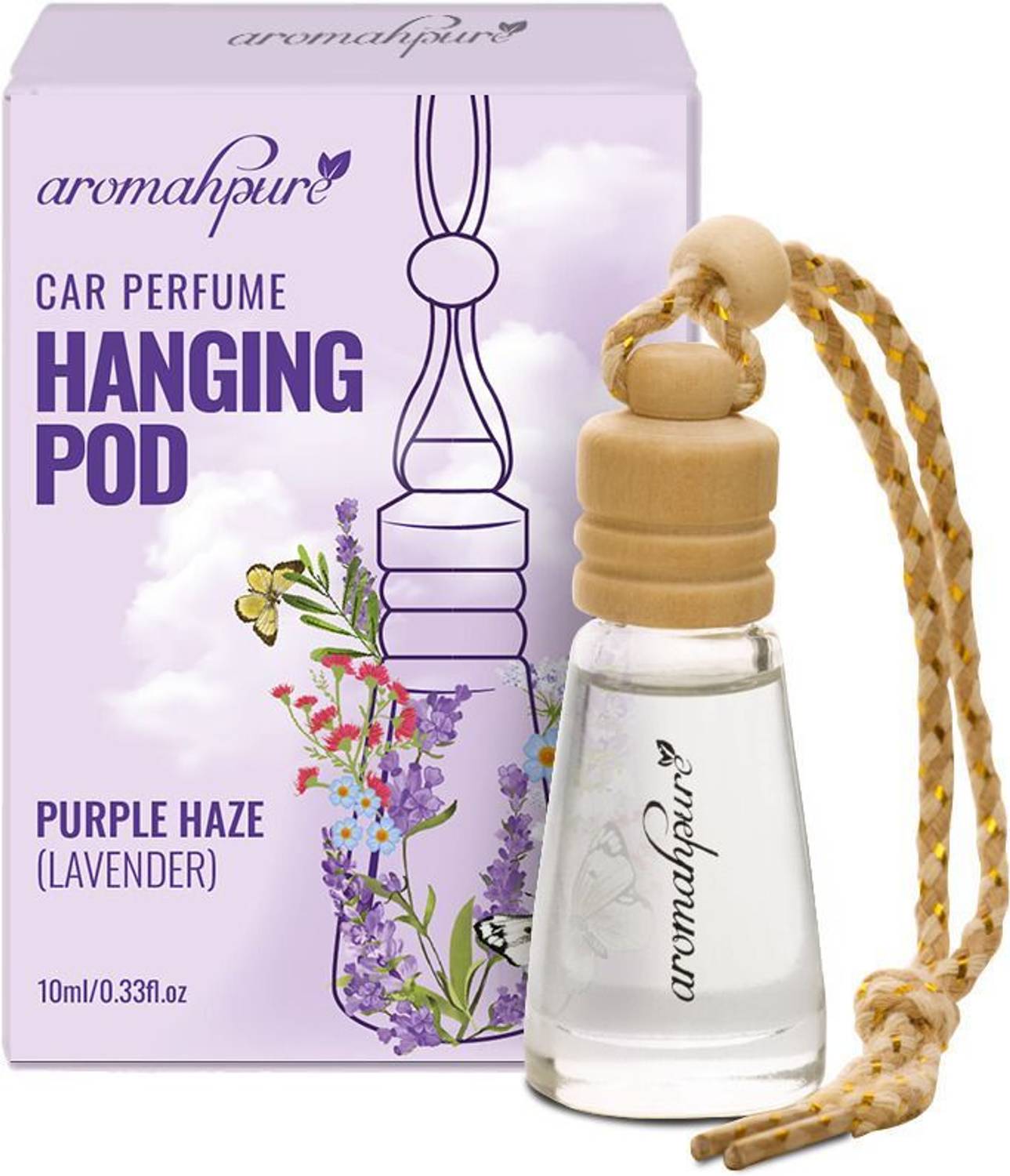 Aromahpure Purple Haze Car Freshener Diffuser Long Pod| Natural Fragrance Oils in Glass Bottle with Wooden Diffuser Lid