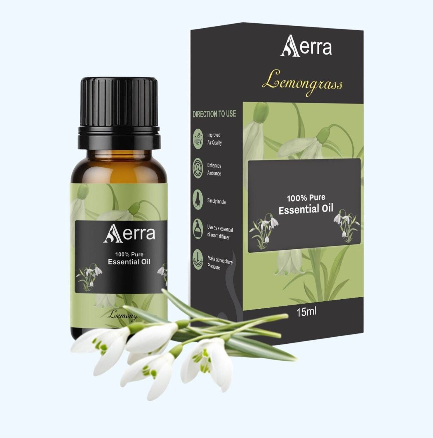 Aerra Lemongrass Aroma Oil | Essential Oil Lemongrass 15ml - 100% Pure Organic | Natural Air Freshener for Home, Car, Diffuser & Linen | Zesty Citrus Scent