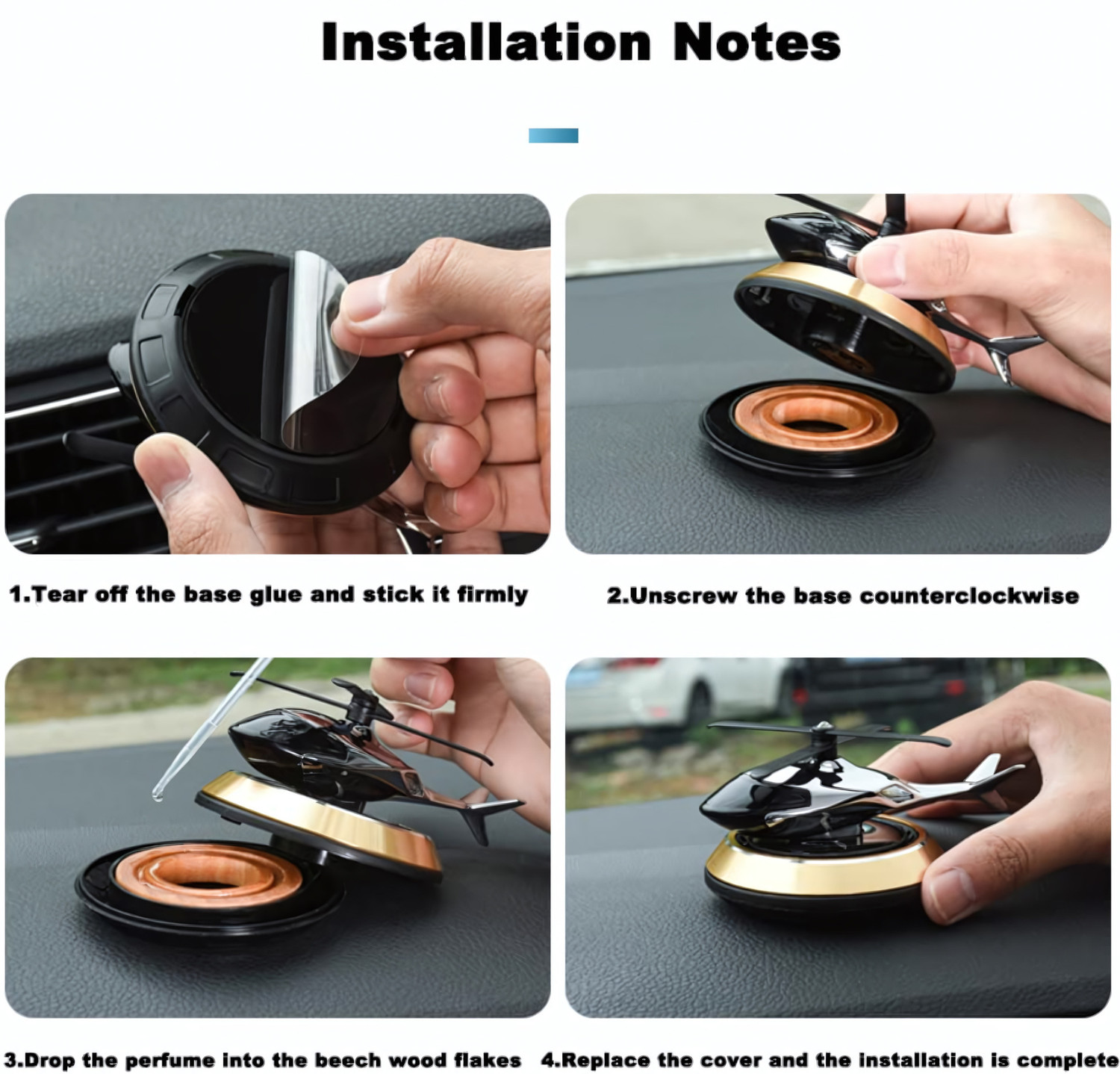 Image of Budwill Helicopter Solar Energy Rotating Aromatherapy Aviation Al Alloy Golden Cologne Car Freshener Diffuser Solar Helicopter Car Air Freshner