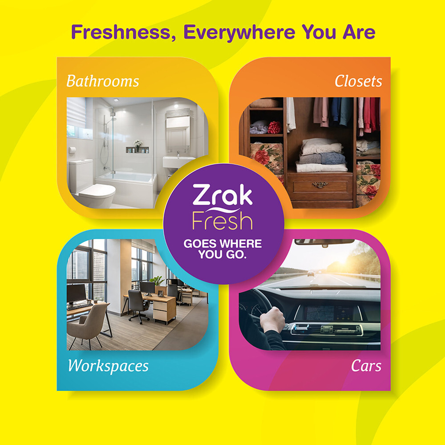 Image of Zrak Fresh (Oranges'N'Lemons, Lovely Lavender, Refreshing Rose, Joyful Jasmine) Car Freshener Blocks Pocket Air Freshener