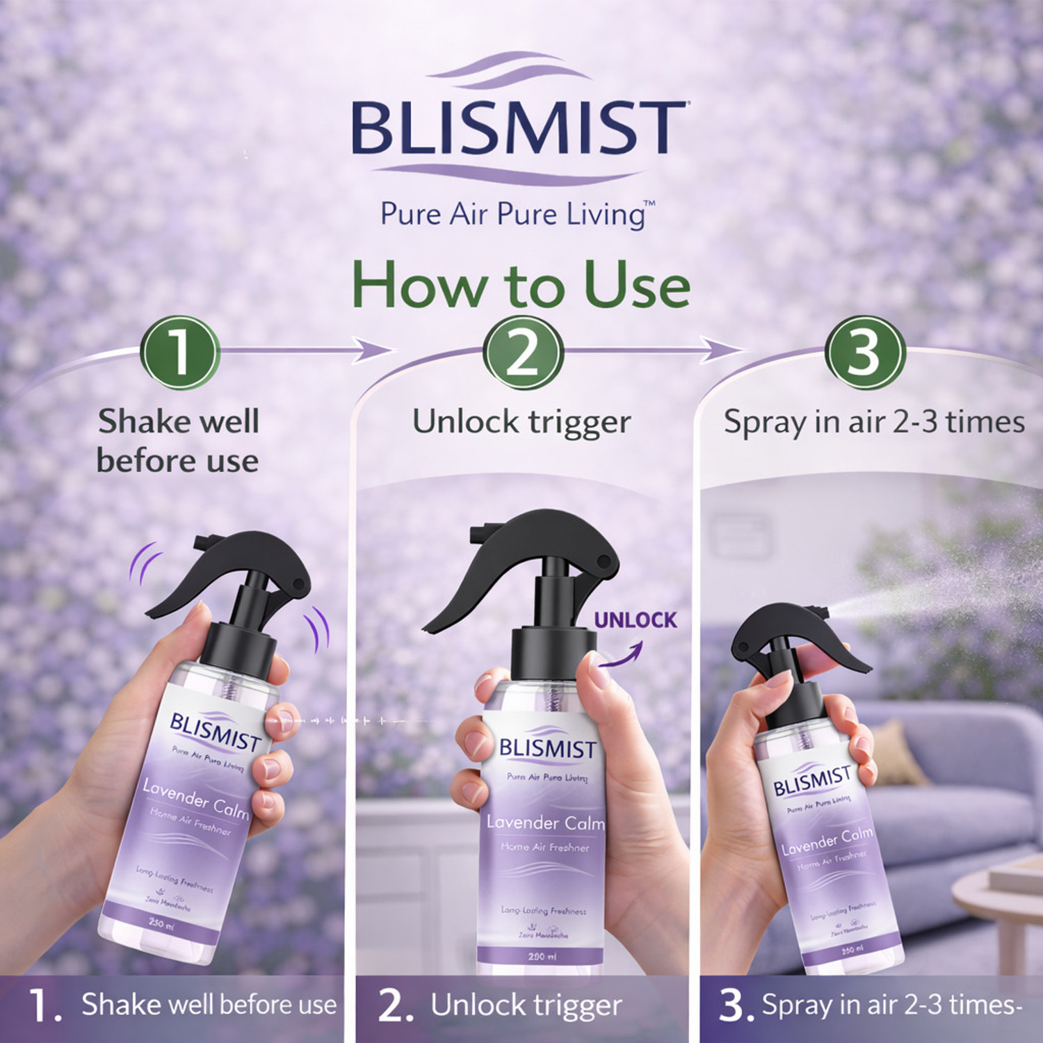 Image of BLISMIST Lavender, Rose Spray Room Freshener Sprey|Long Lasting Home Air Freshener| Home, Office, Bedroom, Car
