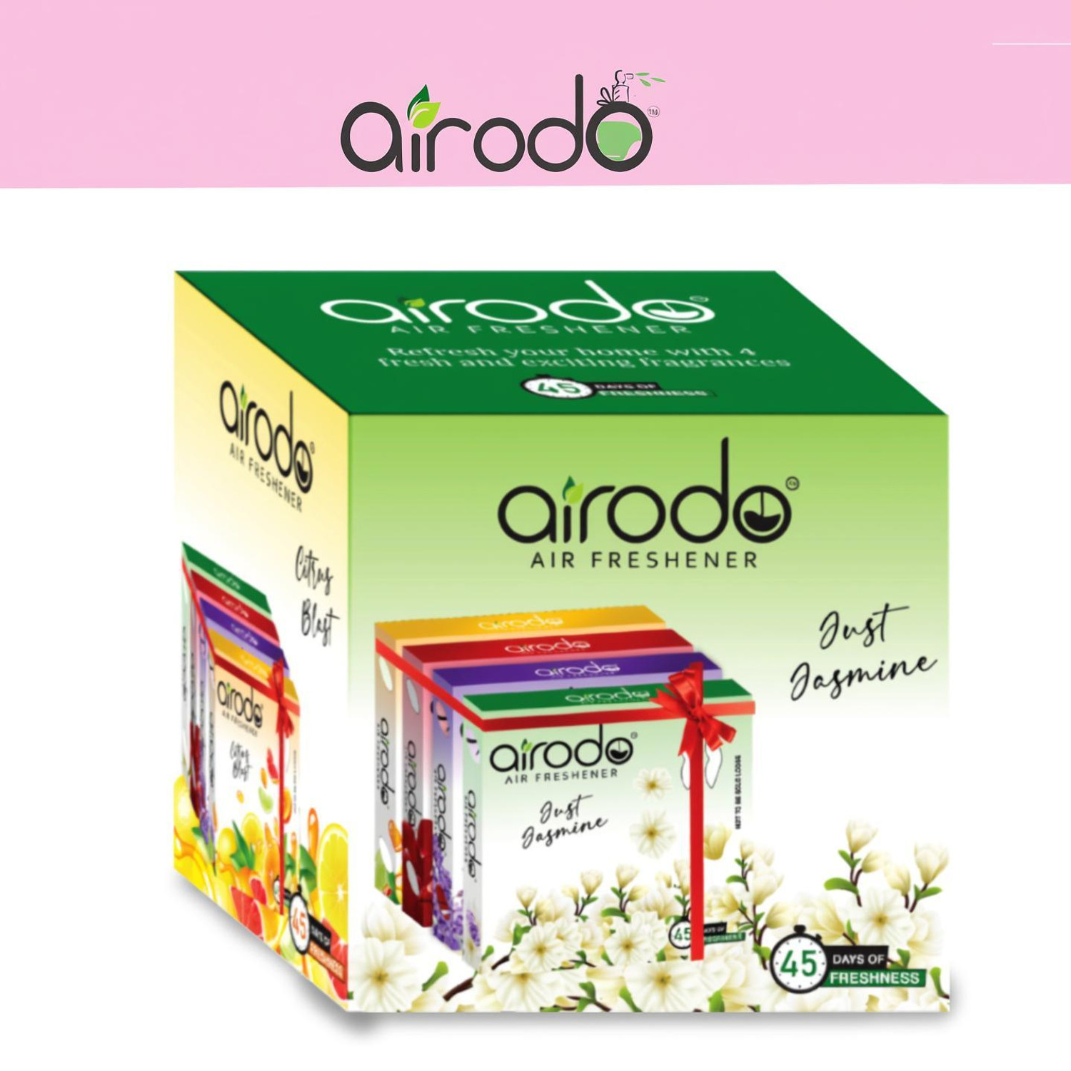 Image of AIRODO Magic Rose, Citrus Blosy, Just Jasmine, Lovely Lavender Blocks Air Freshener Blocks For Bathroom And Toilet |Lasts Up To 45 Days|24H Protection-50gm