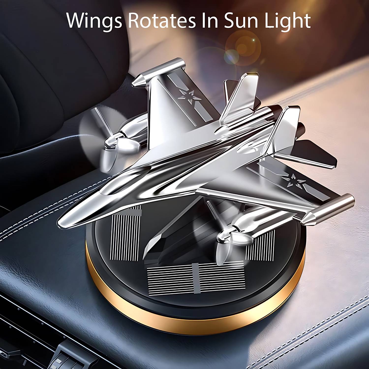 Budwill ® Fighter Jet Silver Metal Solar Air Freshener Perfume Car Freshener Diffuser Solar Silver Rotating Fighter Perfume
