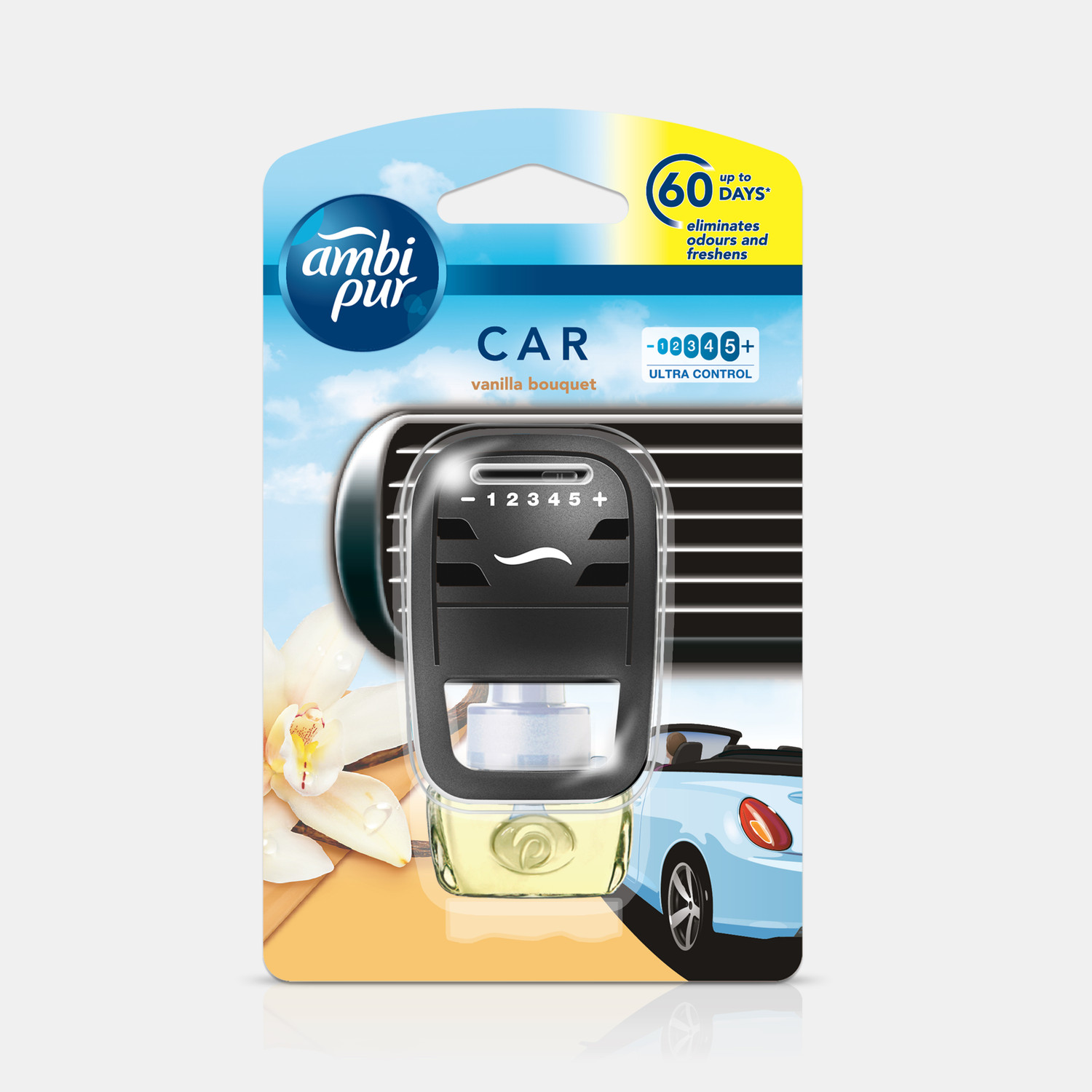 Image of Ambipur Vanilla Bouquet Car Freshener Starter Kit Car Freshener Diffuser Vanilla Bouquet Car Freshener Starter Kit (7.5 ml)