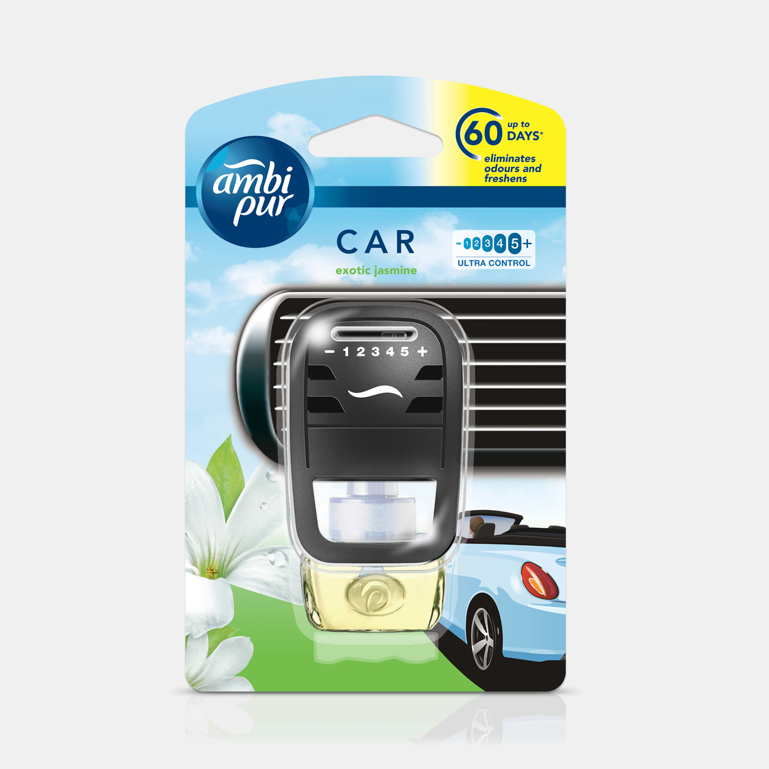 Image of Ambipur Exotic Jasmine Car Freshener Starter Kit Car Freshener Diffuser Exotic Jasmine Car Freshener Starter Kit (7.5 ml)