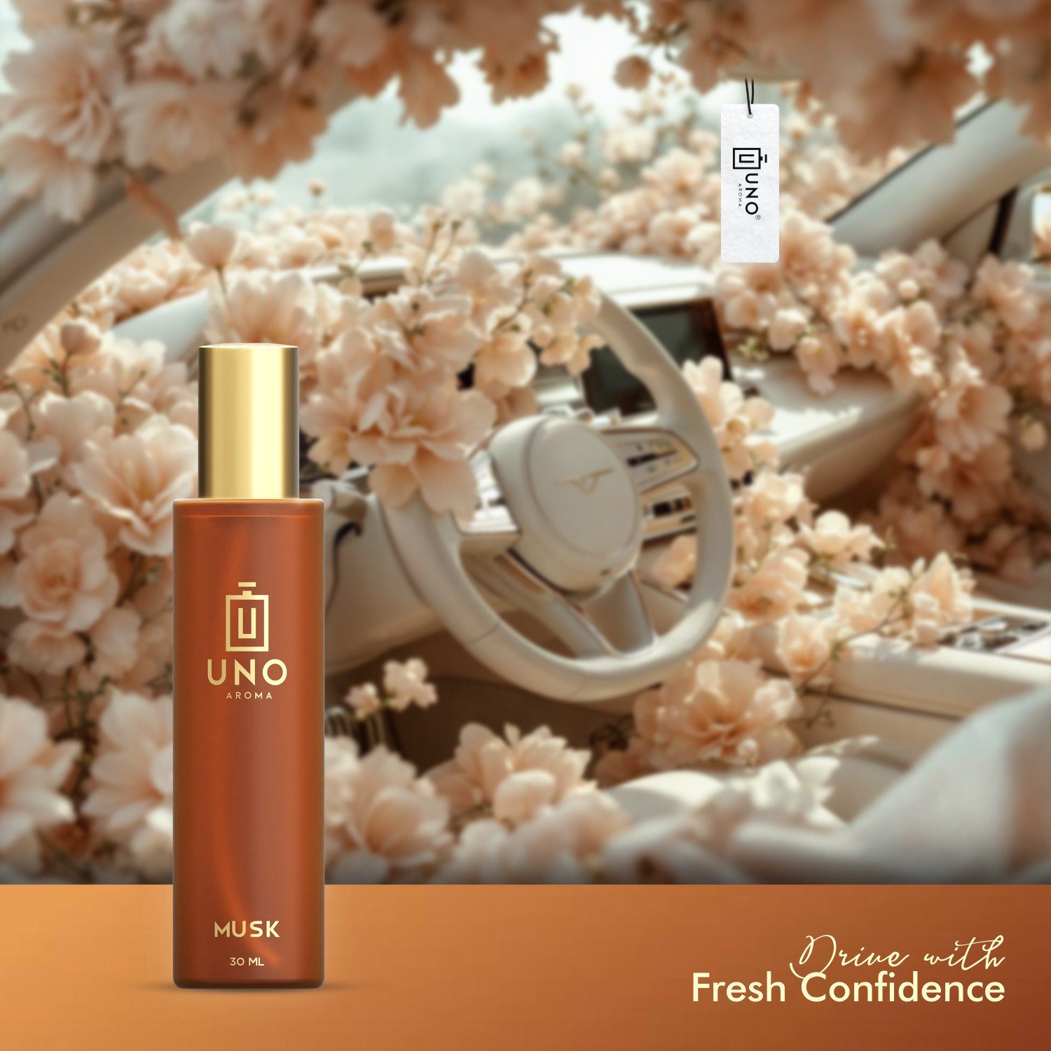 Image of UNO AROMA Musk Fragrance Car Freshener Spray Musk luxury car Perfume with Car with Hanging card, 200+ spray