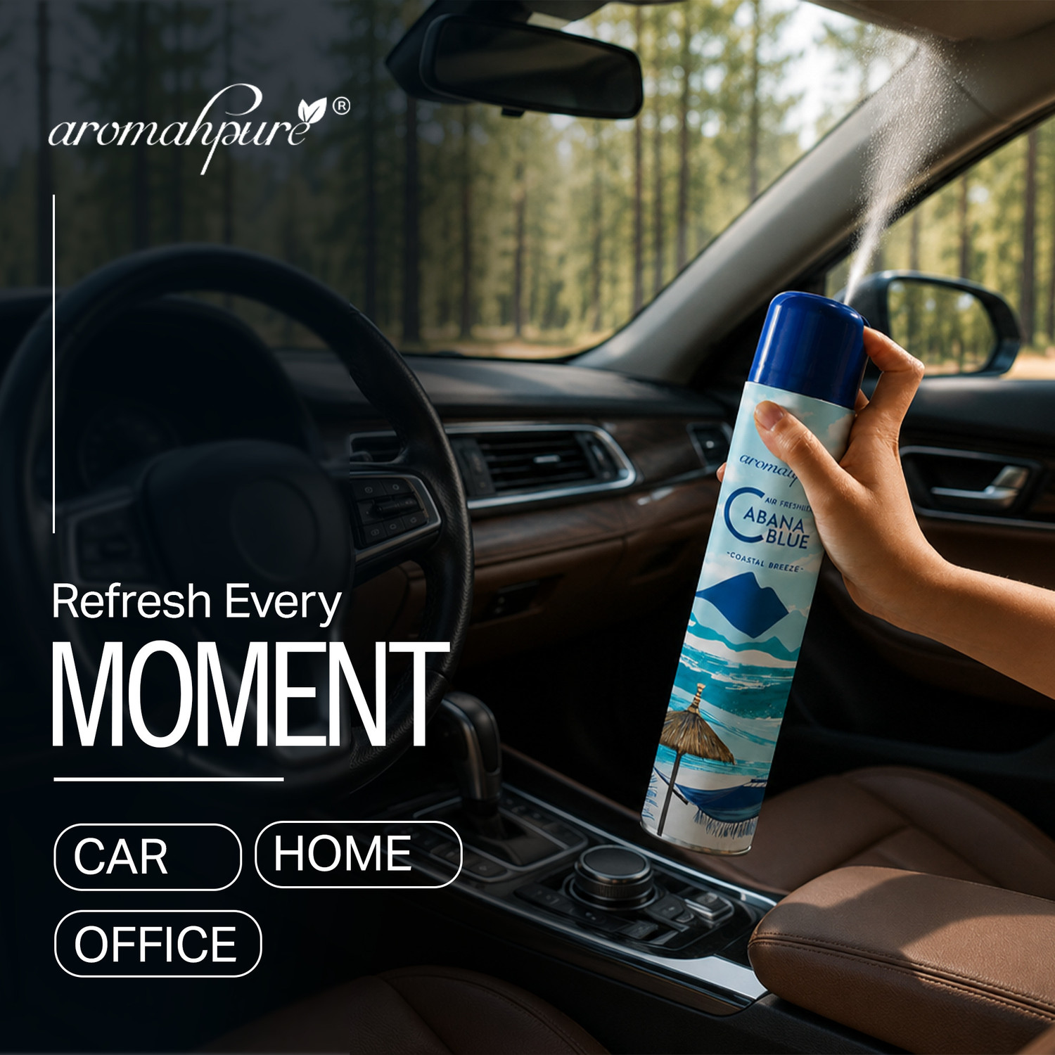 Image of Aromahpure Cabana Blue Spray Fragrance for Car, Home, Bathroom & Office | Eliminates Odour | IFRA certified