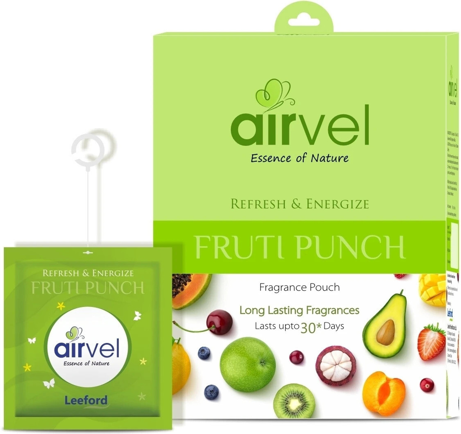 Image of Airvel Fruti Punch Car Freshener Blocks Fruity Fragrance Pouch 30 Day Freshness Easy Hang Hook