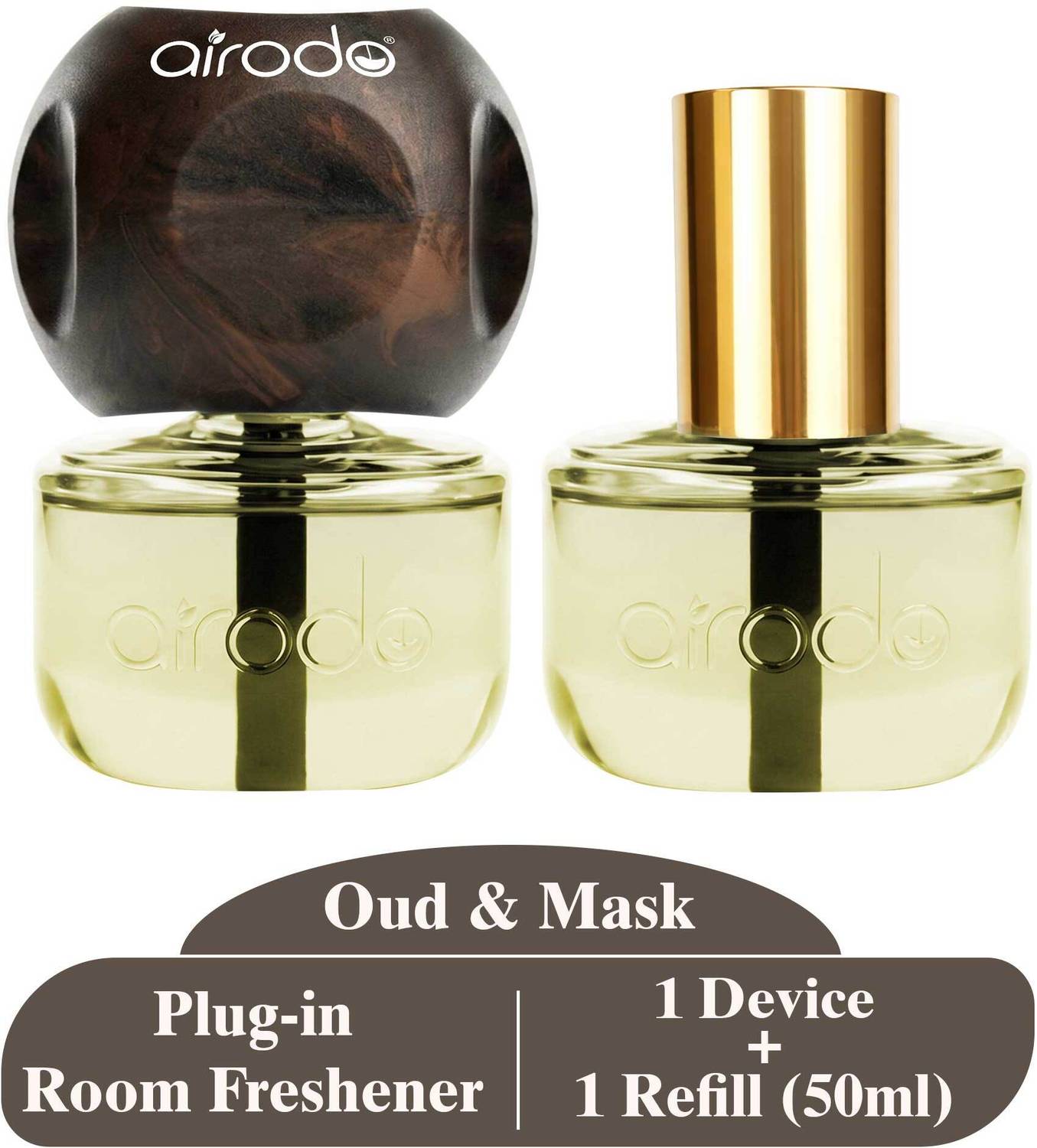 AIRODO Plug In Automatic Perfume Air Freshener, 1 Device + 1 Refill, Oud & Musk Refill Plug In Automatic Perfume Air Freshener, 1 Device + 1 Refill, Oud & Musk