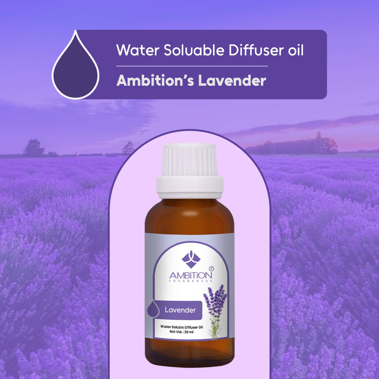 ambition Lavender Aroma Oil, Diffuser Water-Soluble Diffuser Oil – Long Lasting Aromatherapy Essential Oil Blend for Ultrasonic Humidifier Water Diffusers