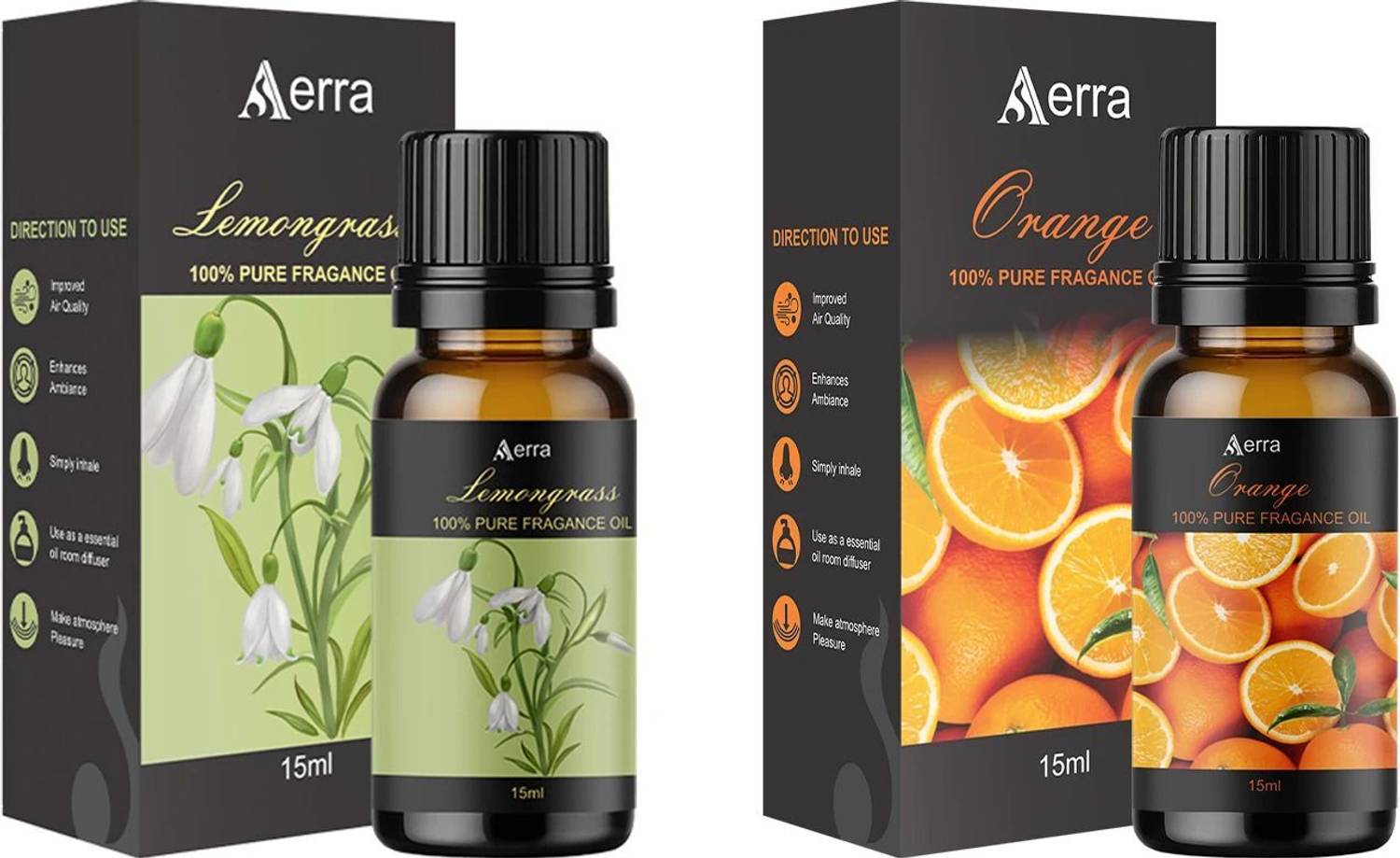 Aerra Lemongrass, Orange Aroma Oil | Pure Fragrance Oil Combo – Natural, Long-Lasting for Puja, Home