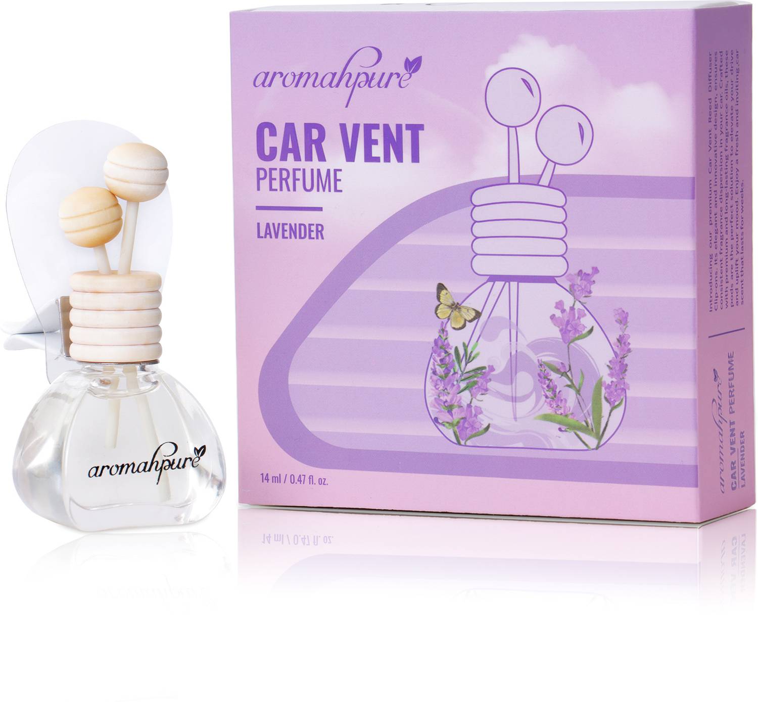 Aromahpure Lavender Car Freshener Diffuser Vent Pod | Natural Fragrance Oil in Glass Bottle with Wooden Reed Sticks