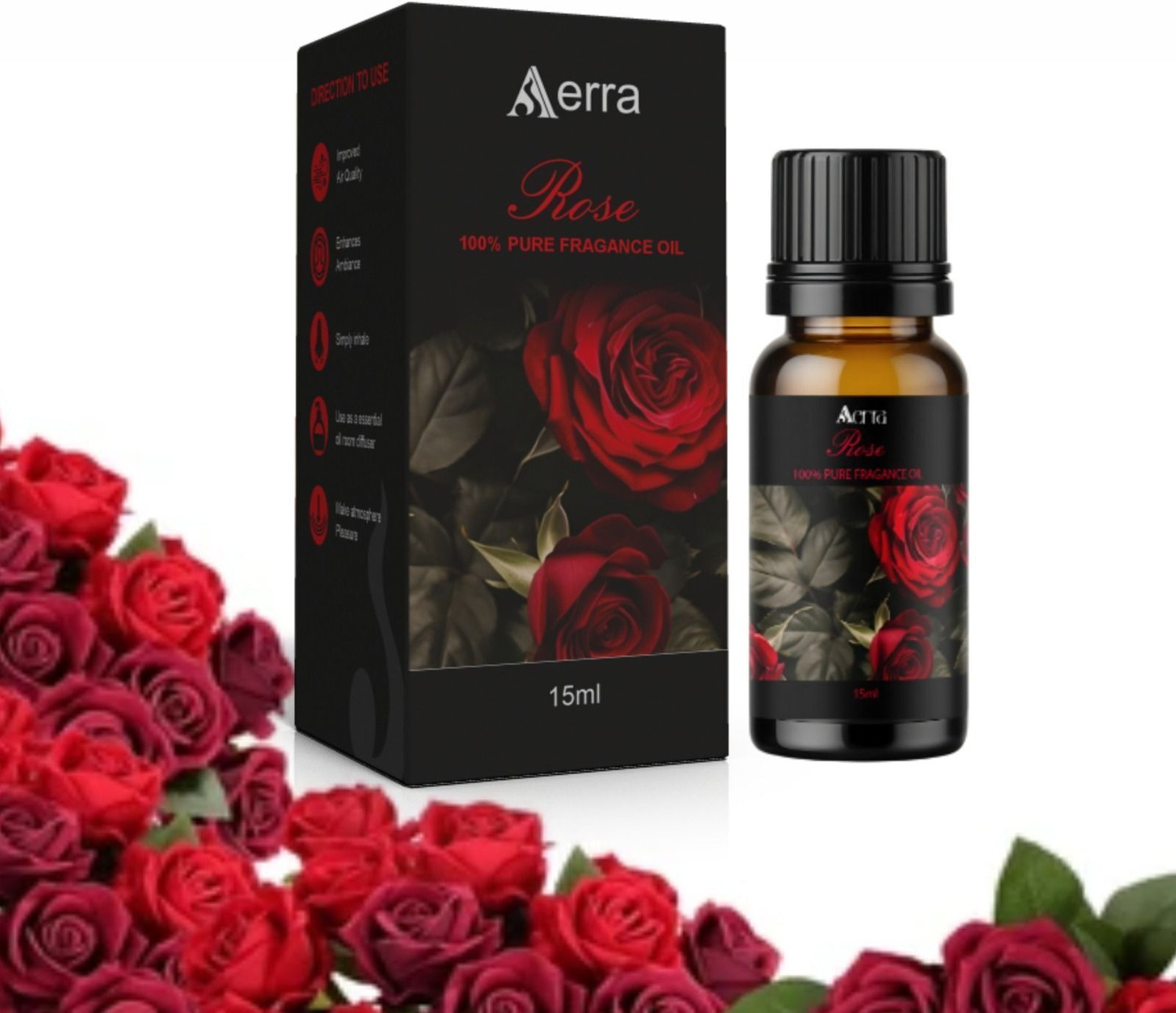 Image of Aerra Rose Aroma Oil | Rose Pure Fragrance Oil 15ml - Natural, Long-Lasting for Diffusers, Puja, Home