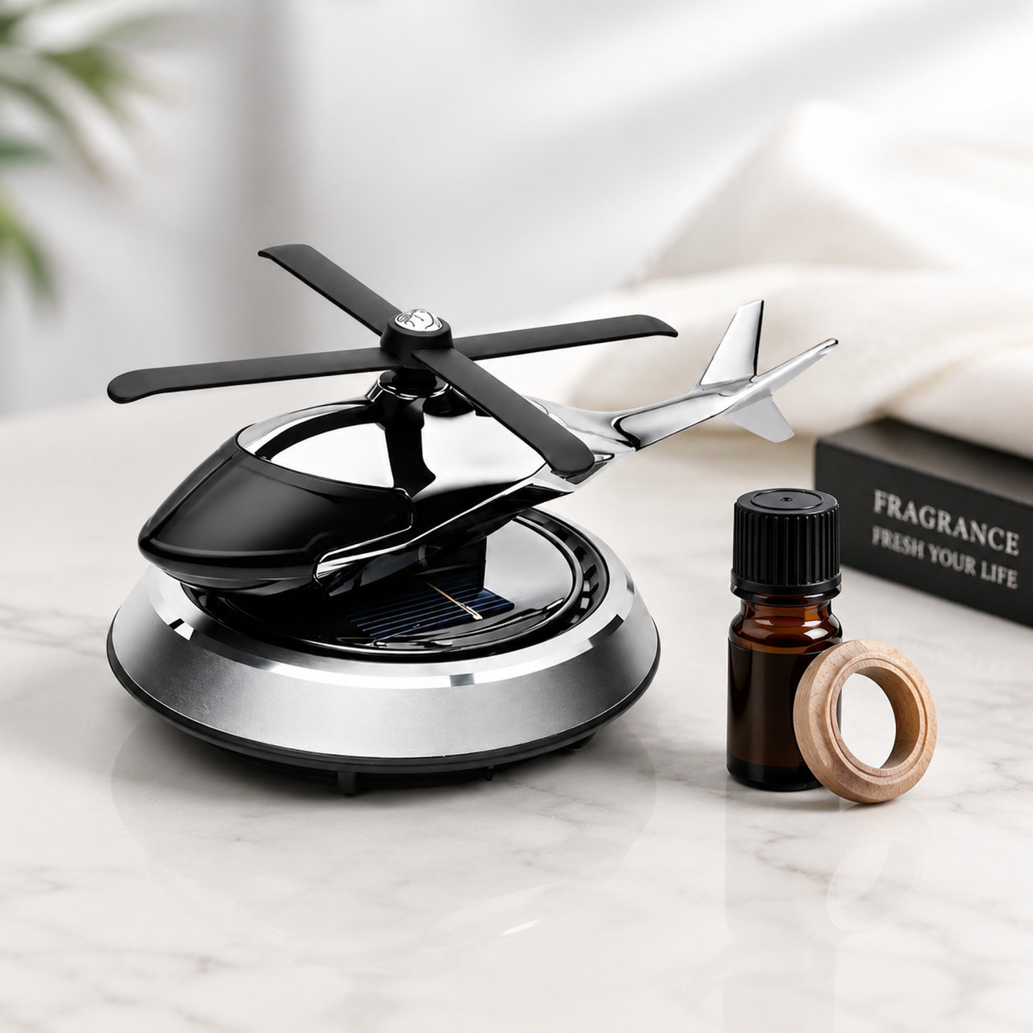 Image of Jinal Natural Aroma, Long Lasting Fragrance Diffuser, Automatic Spray Solar Powered Helicopter Car Perfume | Rotating Car Air Freshener & Fragrance Diffuser | Dashboard Car Decor