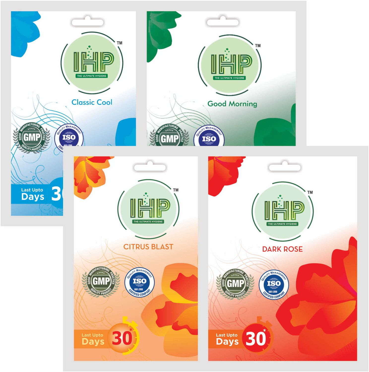 Image of IHP Rose, Citrus, Jasmine, Lavender Refill ISHAN GEL POUCH AIR POCKET FRESHNER- 4 PCS COMBO PACK