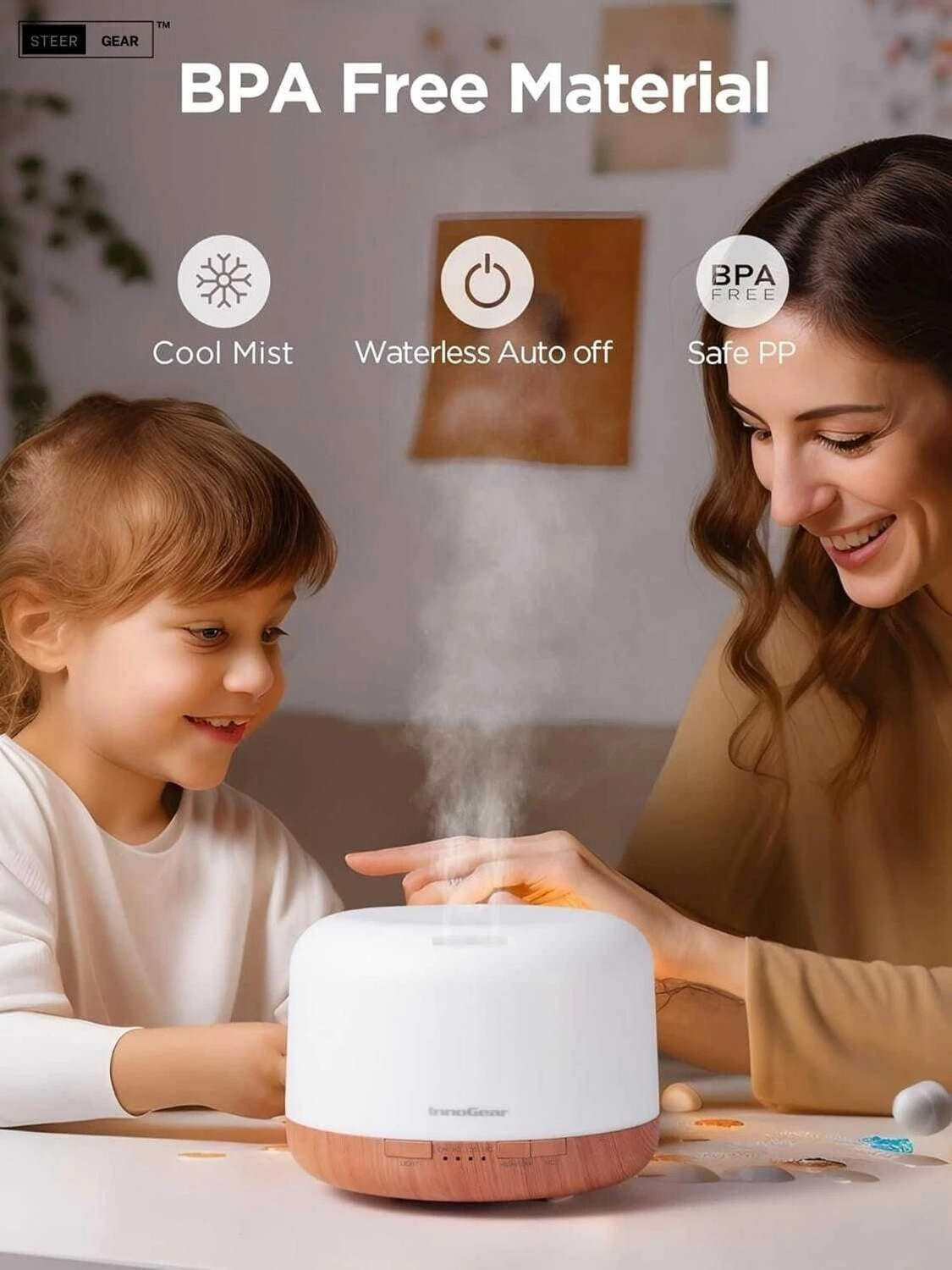Image of SteerGear Aroma Diffuser-White Diffuser Set Aroma Diffuser with 7 Colors LED Essential Oil Humidifier (500 ml)