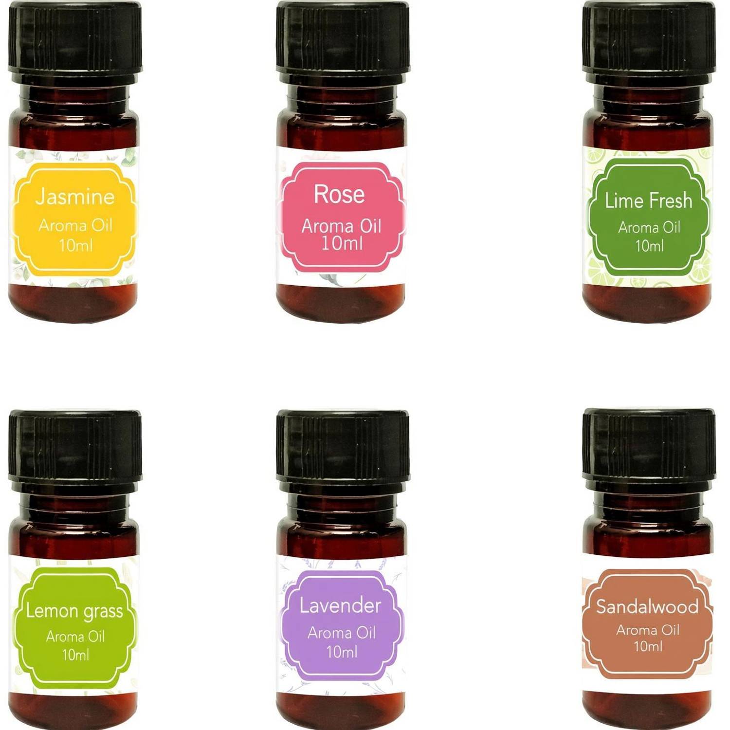 Asian Aura Rose, Jasmine, Lavender, Lemongrass, Lime fresh, Sandal Car Freshener Aroma Oil Aroma Oil Pack of 6