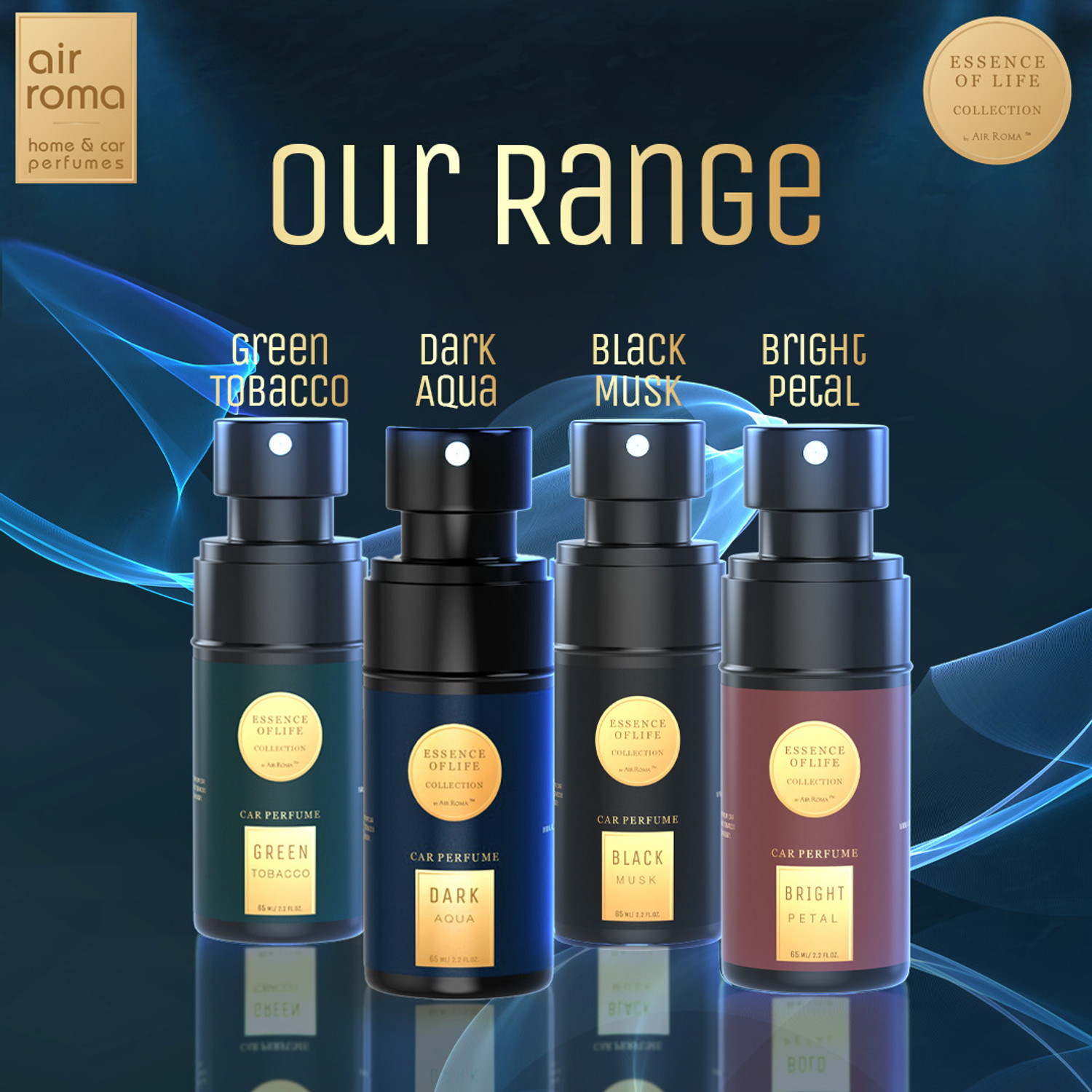 Image of Airroma Dark Aqua, Bright Petal Car Freshener Spray Long-lasting Premium Car Perfume Air Freshener Scent (2 x 60 ml)