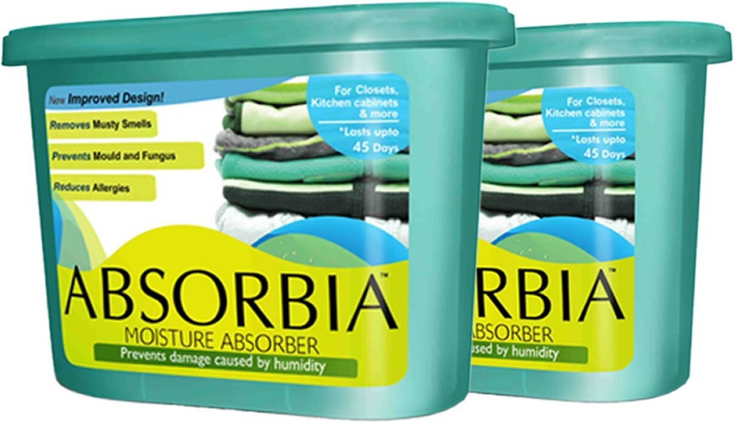 ABSORBIA Blocks Moisture Absorber | Classic (300 gms X 2 boxes)- Value Pack of 2 | Absorption Capacity 600ml Each|Dehumidier for Wardrobe etc| Fights Against Moisture, Mould, Fungus & Musty smells