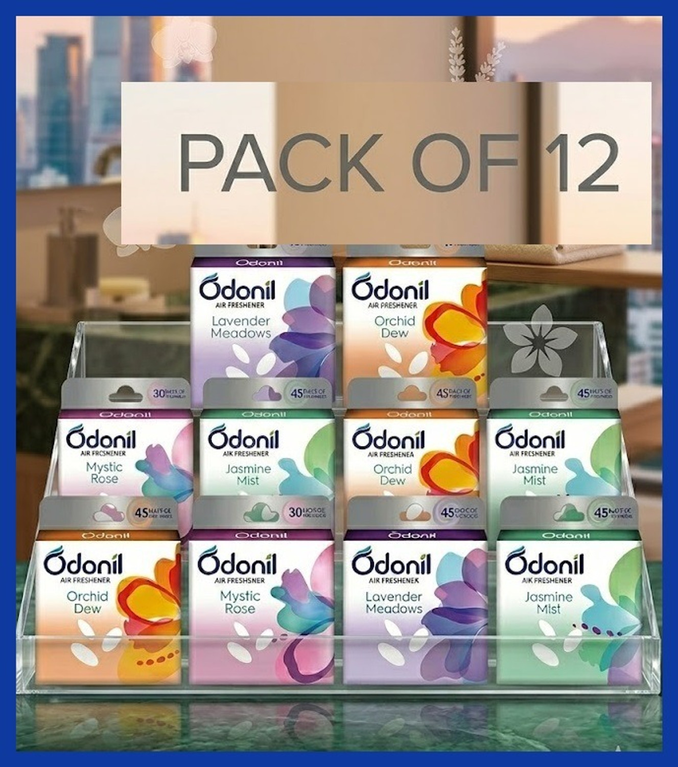 Image of Odonil Rose, Lavender, Jasmine, Dew Blocks Bathroom Air Freshener Lavender Meadows Freshness Pack
