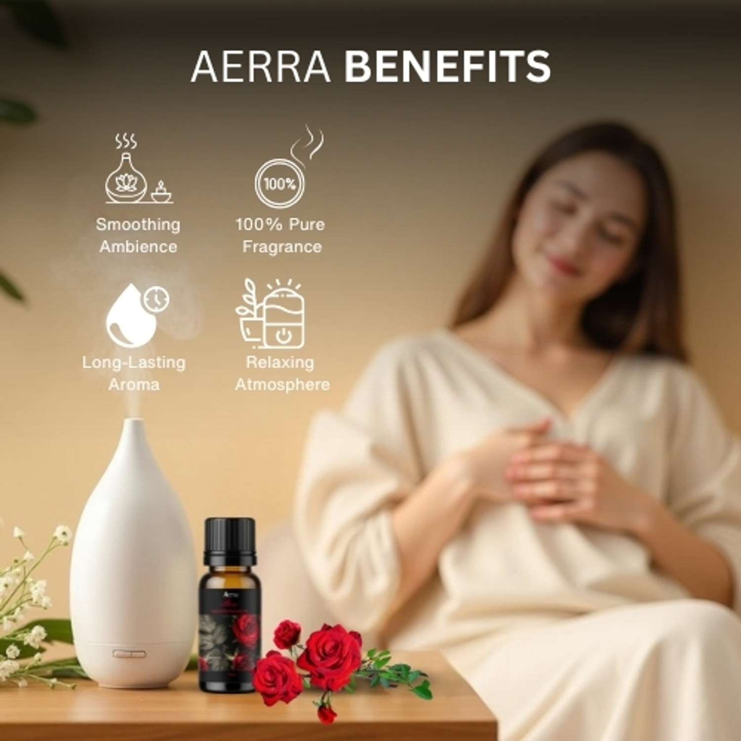 Image of Aerra Rose Aroma Oil | Rose Pure Fragrance Oil 15ml - Natural, Long-Lasting for Diffusers, Puja, Home