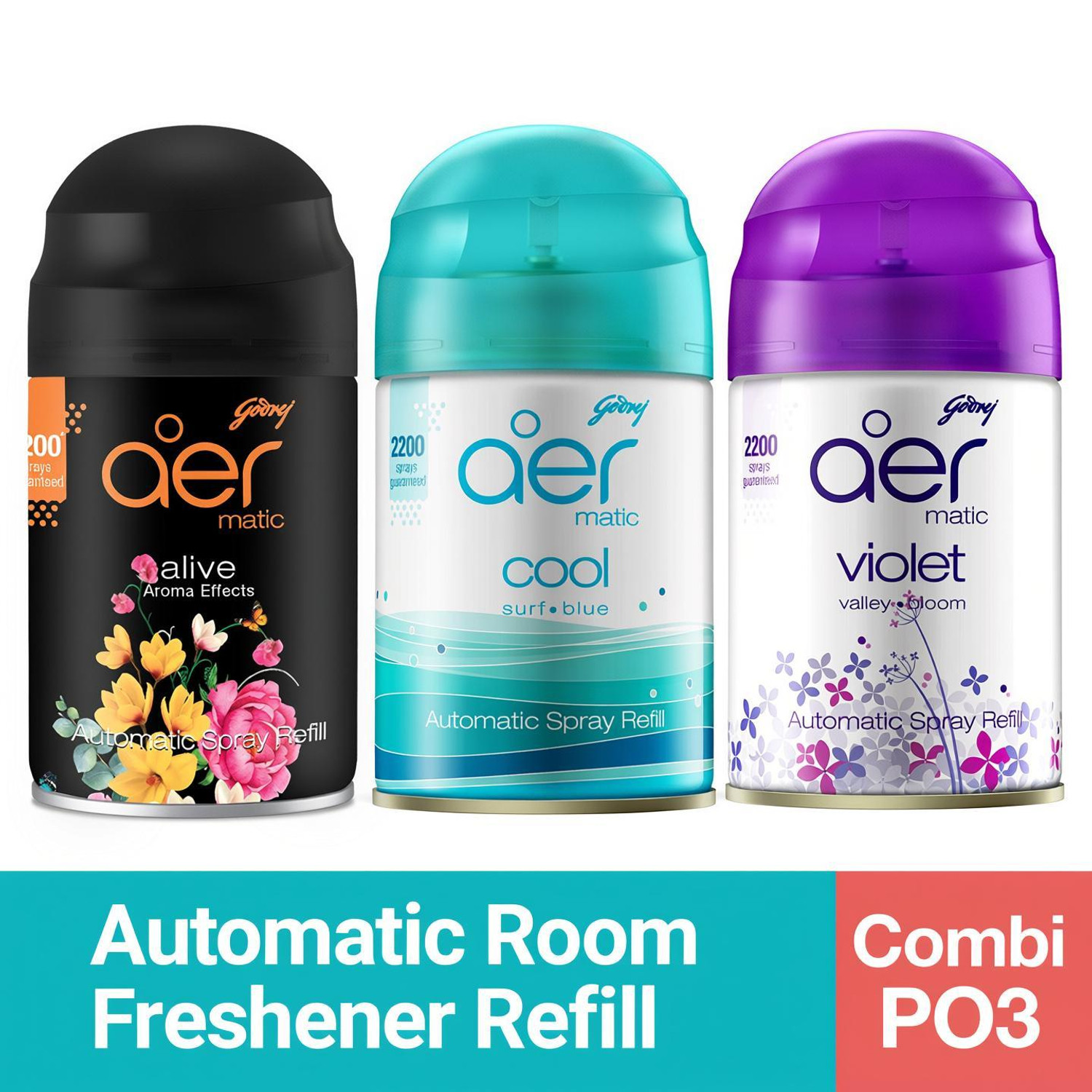 Godrej Aer Matic Cool Surf Blue | Alive | Violet Valley Bloom Room Freshner Refill Matic Refill
