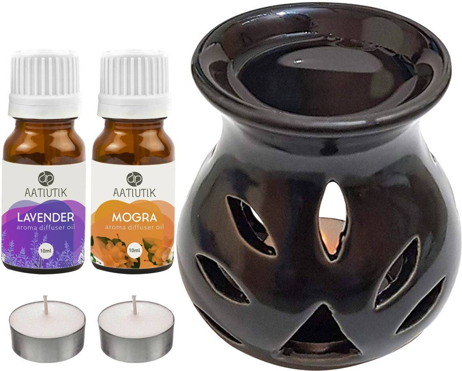 Aatiutik Mogra, Lavender Diffuser Set Mogra & Lavender Fragrance for Room and Office with Ceramic Electric Burner