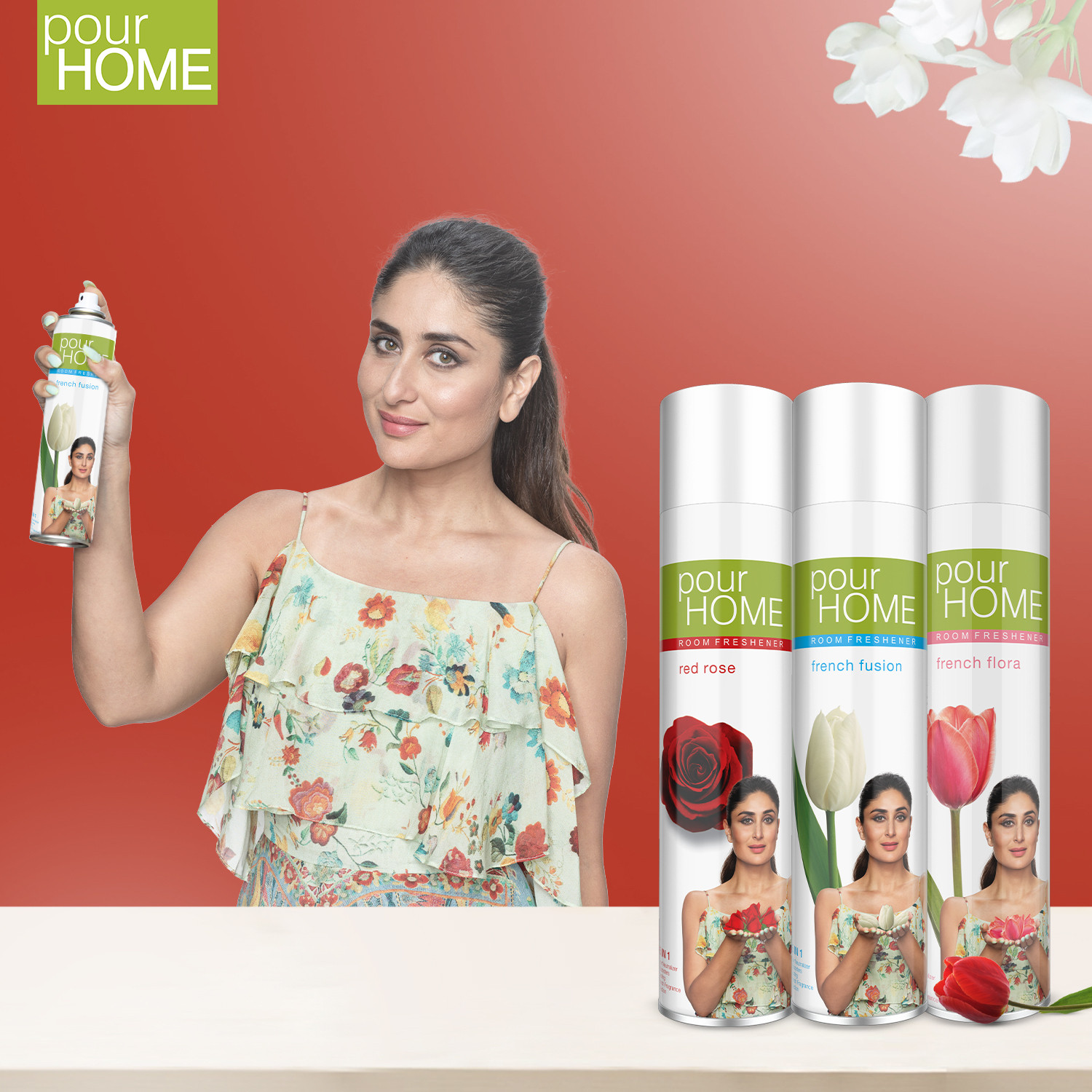 Image of POUR HOME French Flora, Red Rose & French Fusion Spray French Flora, Red Rose & French Fusion Room Freshener Combo