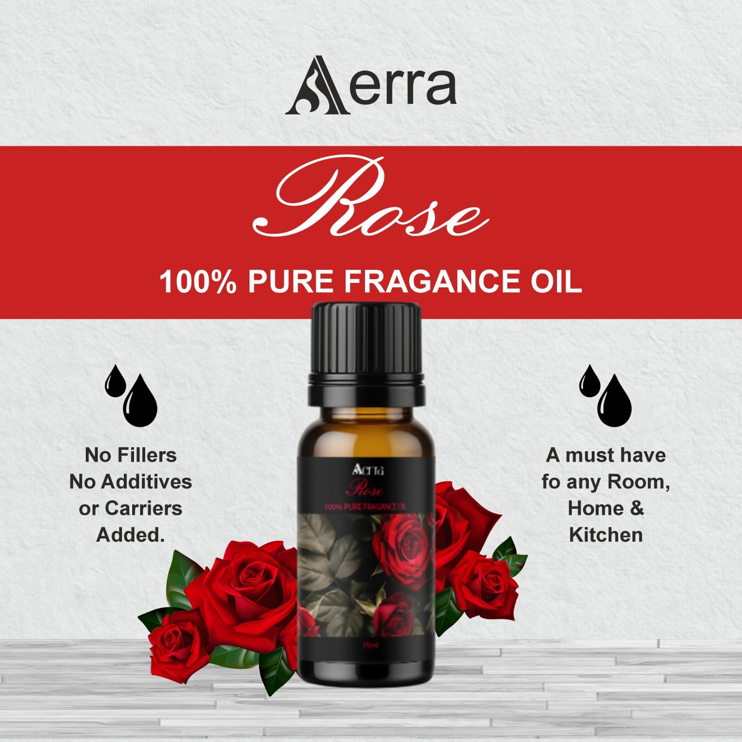 Image of Aerra Rose Aroma Oil | Rose Pure Fragrance Oil 15ml - Natural, Long-Lasting for Diffusers, Puja, Home