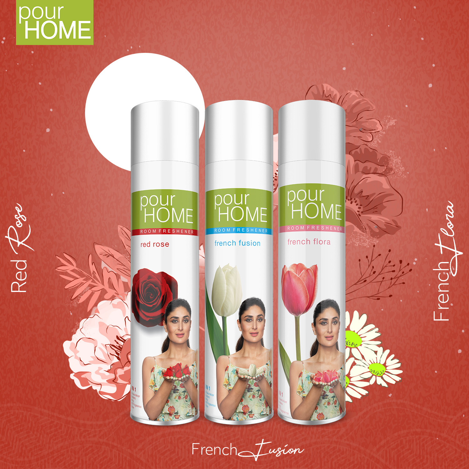 Image of POUR HOME French Flora, Red Rose & French Fusion Spray French Flora, Red Rose & French Fusion Room Freshener Combo