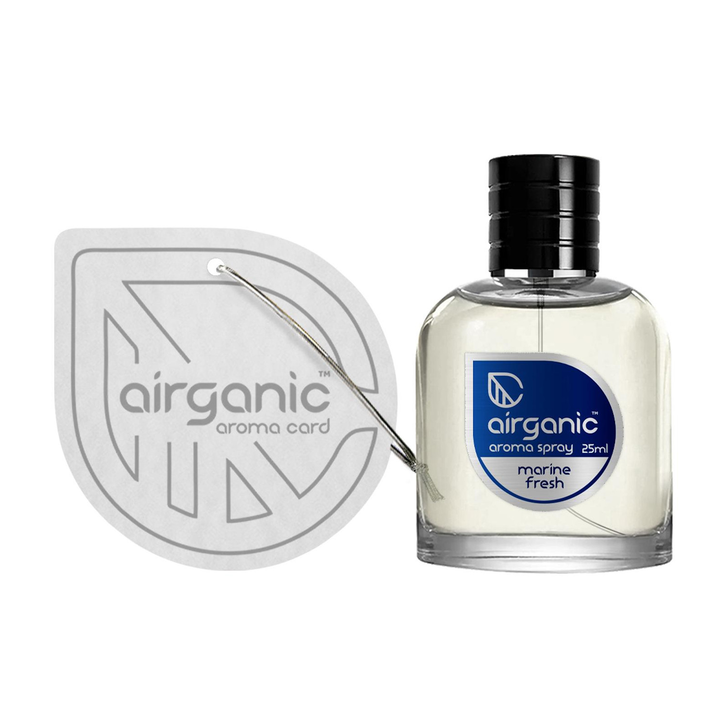 Image of Airganic Aroma Fine Spray Marine Fresh Luxury spray with Hanging Card Car Freshener Spray Aroma Fine Spray Marine Fresh - 25 ml