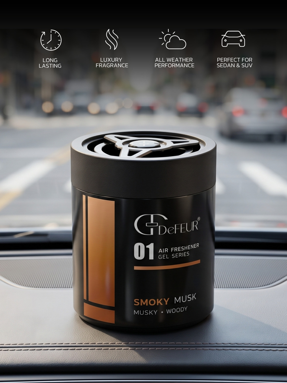 Image of DeFEUR Smoky Musk Car Perfume Gel, 120g Organic Car Freshener, Refreshing Musk Scent Car Freshener Diffuser Car Freshener Gel