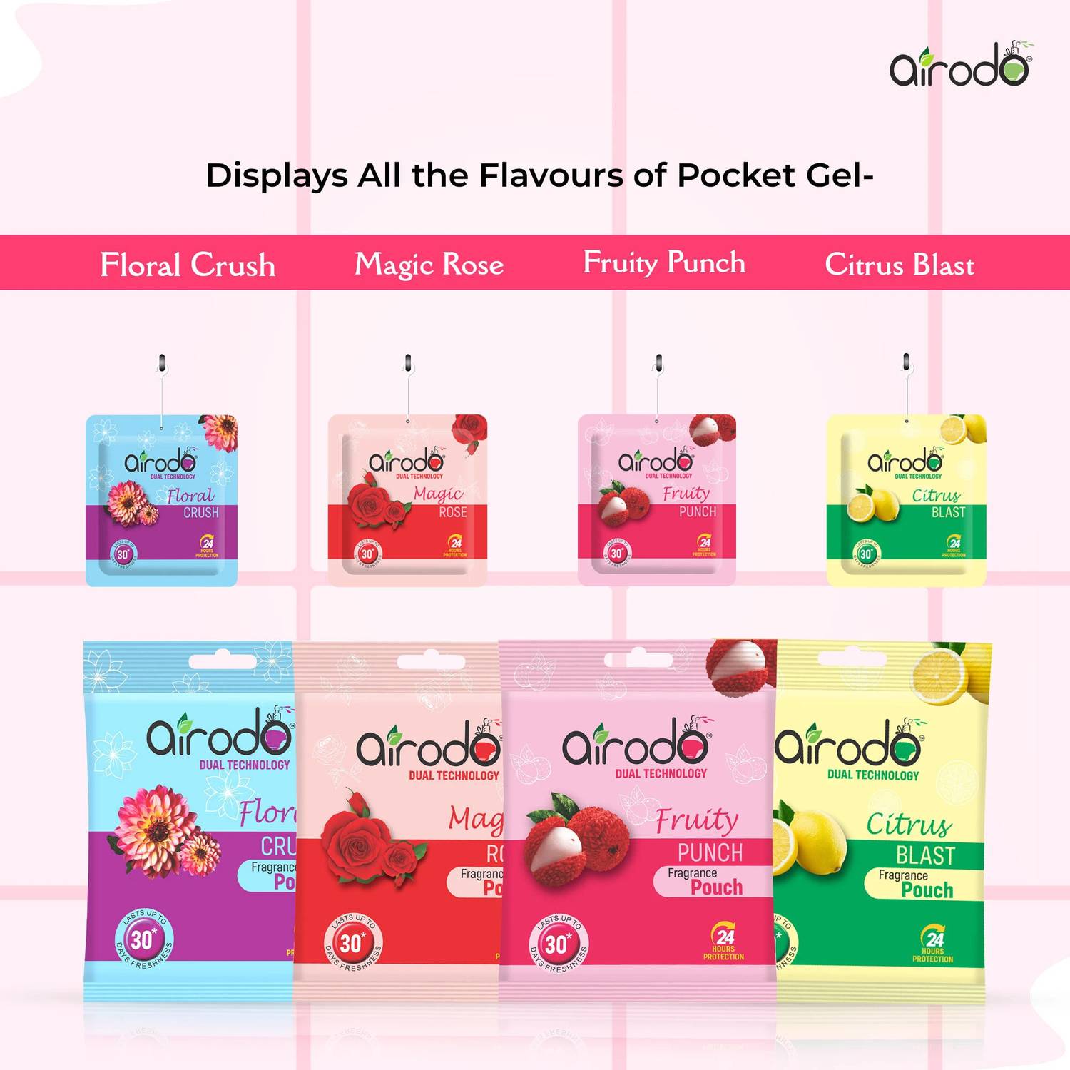 AIRODO Power Pocket Gel Air Freshener, Assorted Mix Scents, Pack of 8 - Image 5