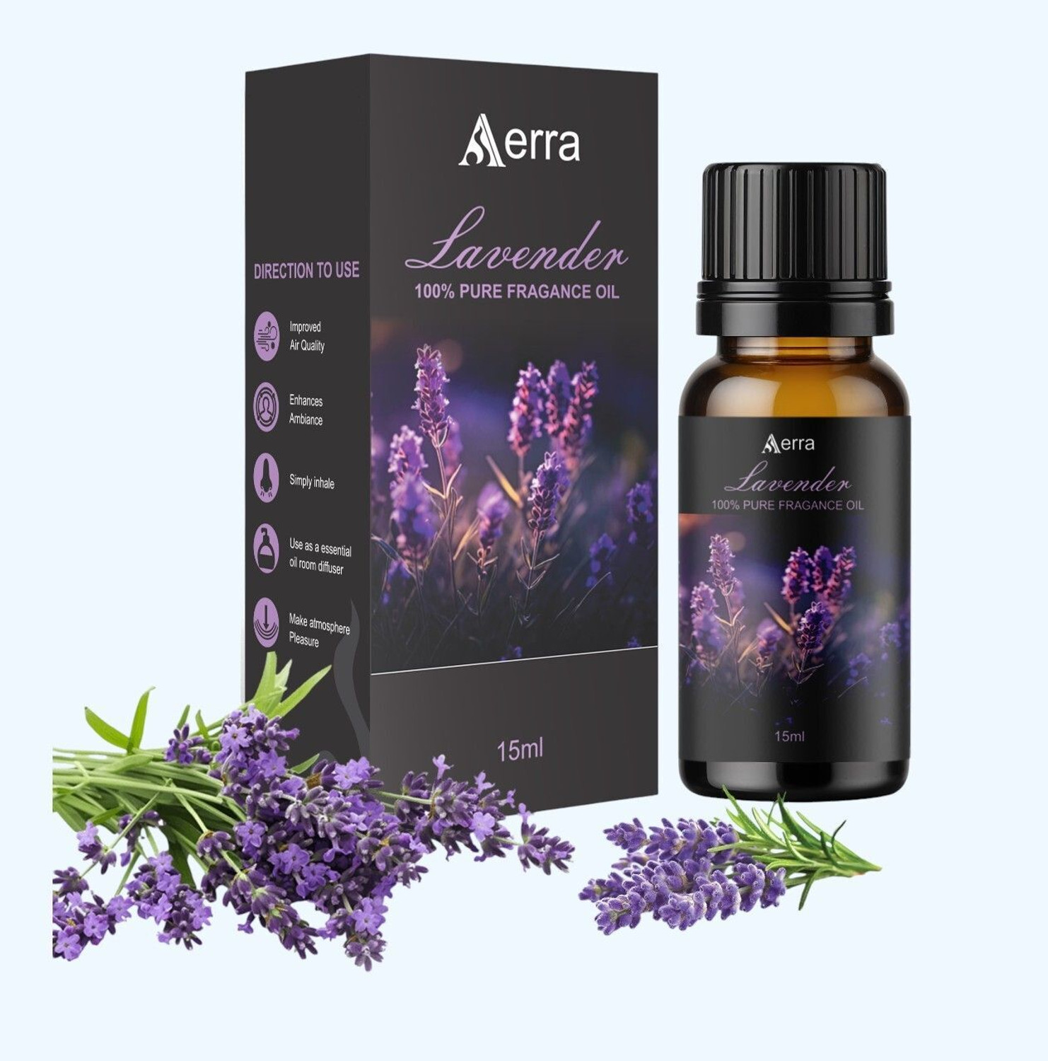 Image of Aerra Levender Aroma Oil | Lavender Pure Fragrance Oil 15ml - Natural, Long-Lasting for Diffusers, Puja