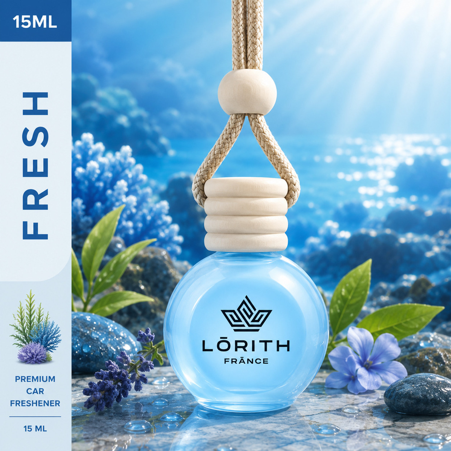 Image of Lorith France Fresh Car Freshener Diffuser Car Perfume Combo Best Pack of 1 Premium Hanging Car Air Freshener (Fresh) (15ML) Long Lasting Natural Essential Oil Glass Bottle Car Accessories