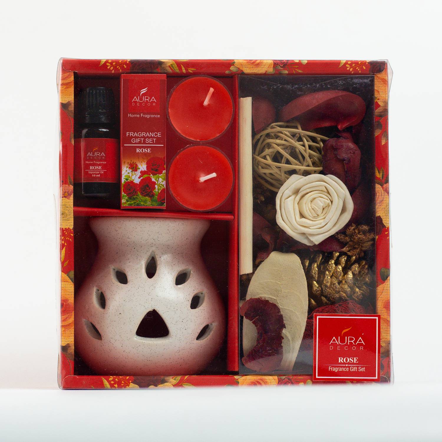 AuraDecor Rose Diffuser Set, Aroma Oil, Diffuser, Potpourri Aromatheraphy Gift Set