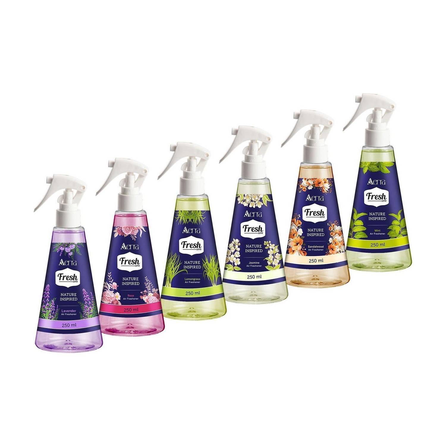 Aerra Lavender, Rose, Mint, Lemongrass, Jasmine, Sandalwood Spray Air Freshener Spray Combo | Floral & Fresh