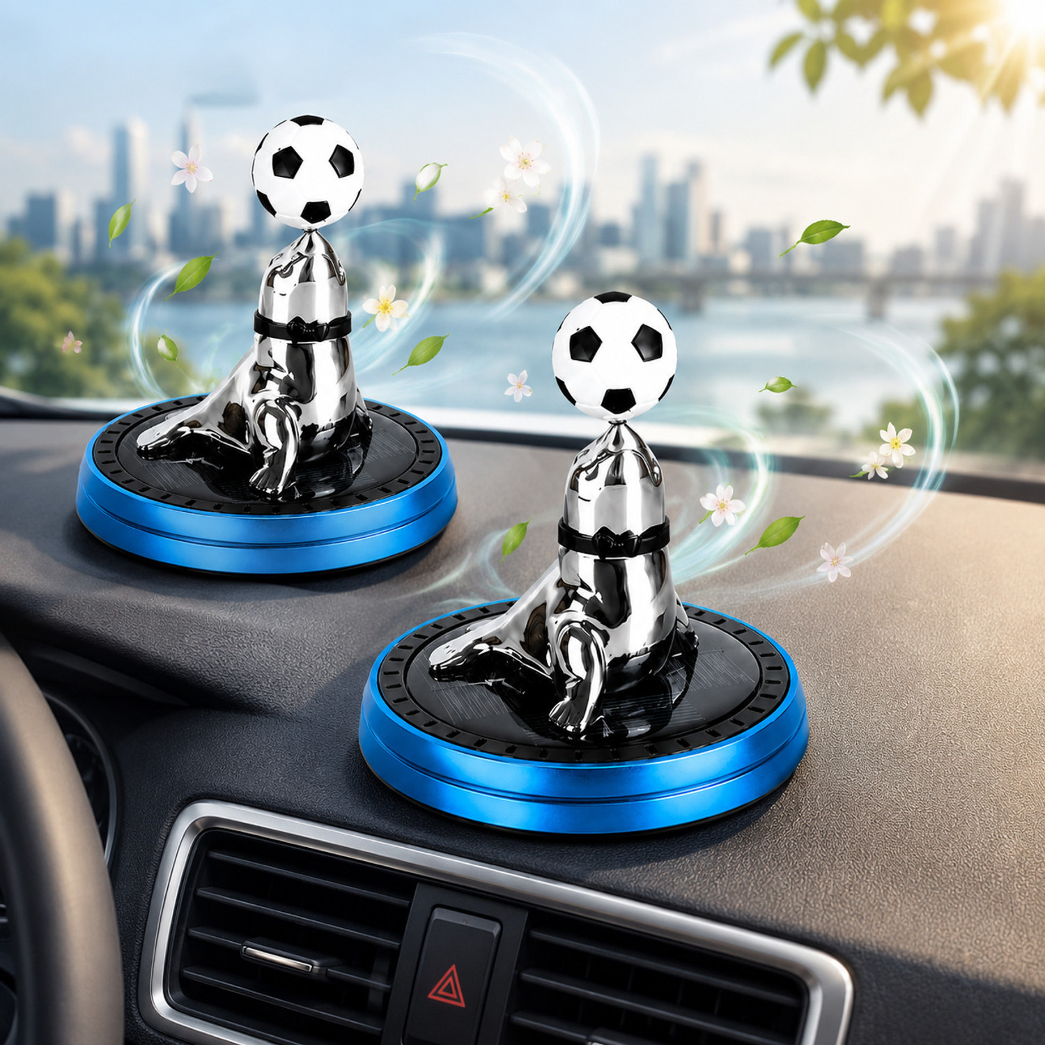 Image of evaaenterprises Fresh Aroma Oil, Diffuser Car Air aroma freshener with essential oil (solar powered rotational freshener)