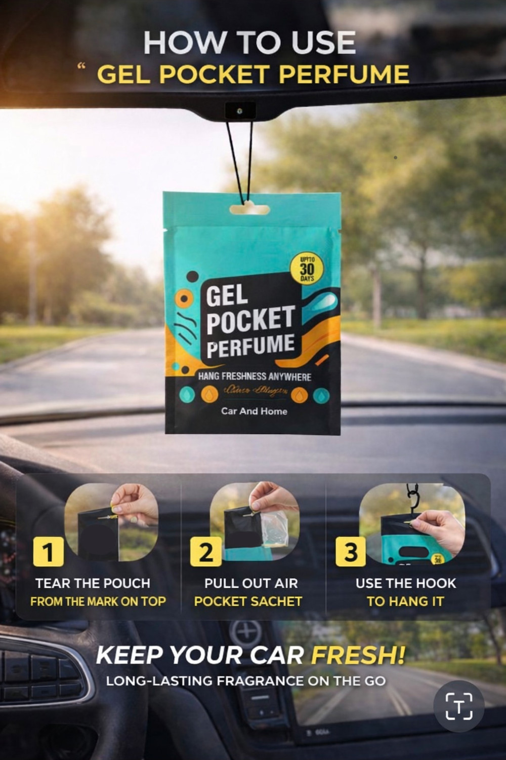 Image of Shopone AVORA Gel Pocket Perfume Car Air Freshener, Odour Eliminator For Alto 800 Spray Gel Pocket Perfume Car Air Freshener | Hanging Fragrance Pouch for Car & Home | Long Lasting Up to 30 Days | Odour Eliminator For Comet