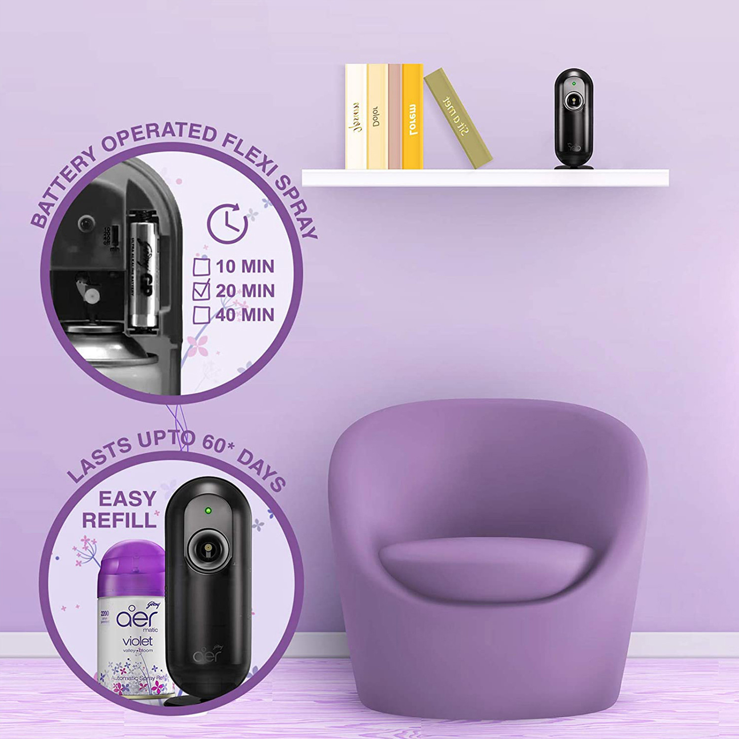 Image of Godrej Matic Room Freshener - Cool Surf Blue & Voilet Valley Bloom Automatic Spray For Home & Office
